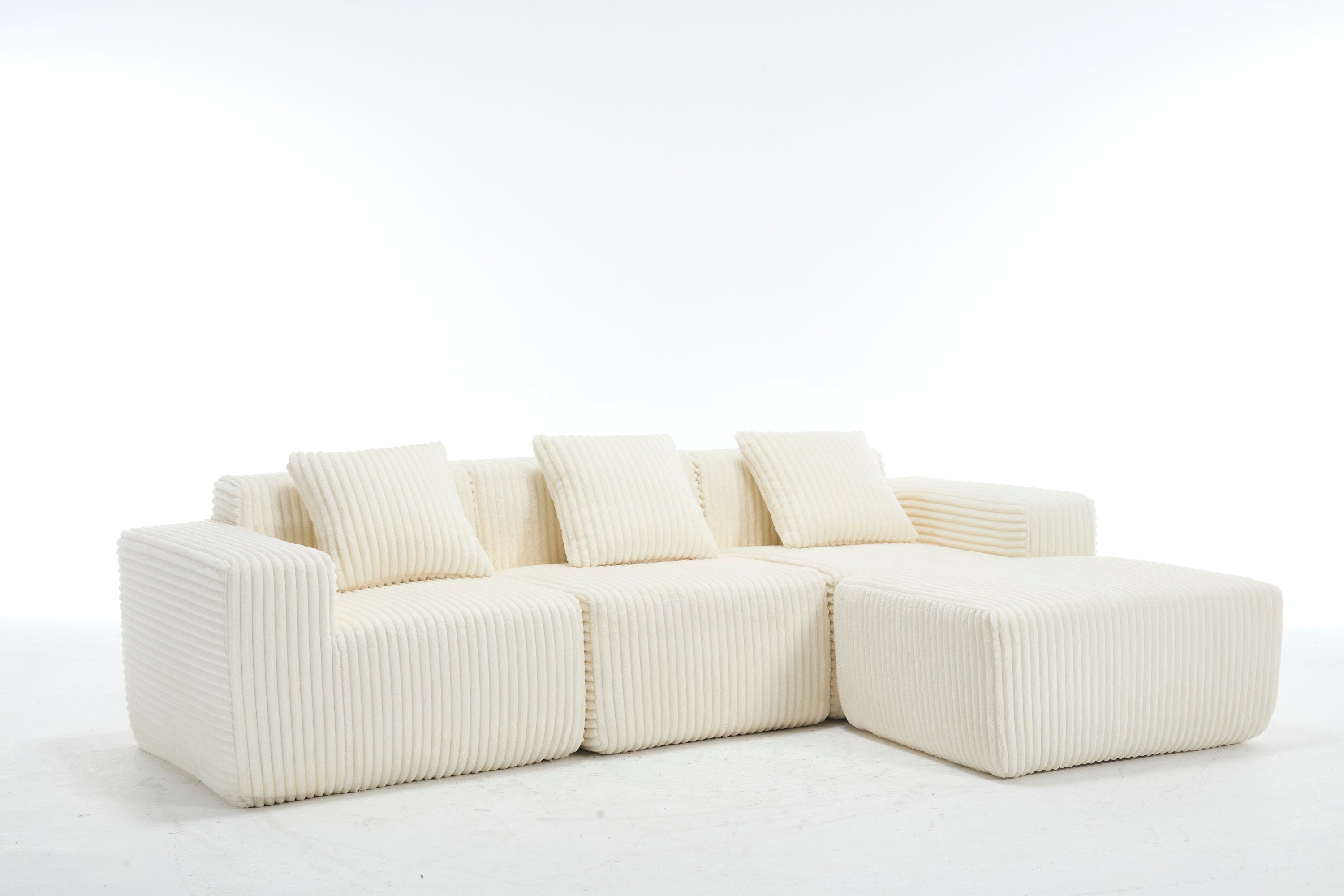 Modern Minimalist Modular Sectional Sofa,  L-Shape Upholstered Cloud Couch with Deep Seats, Right Facing Chaise for Living Room-White