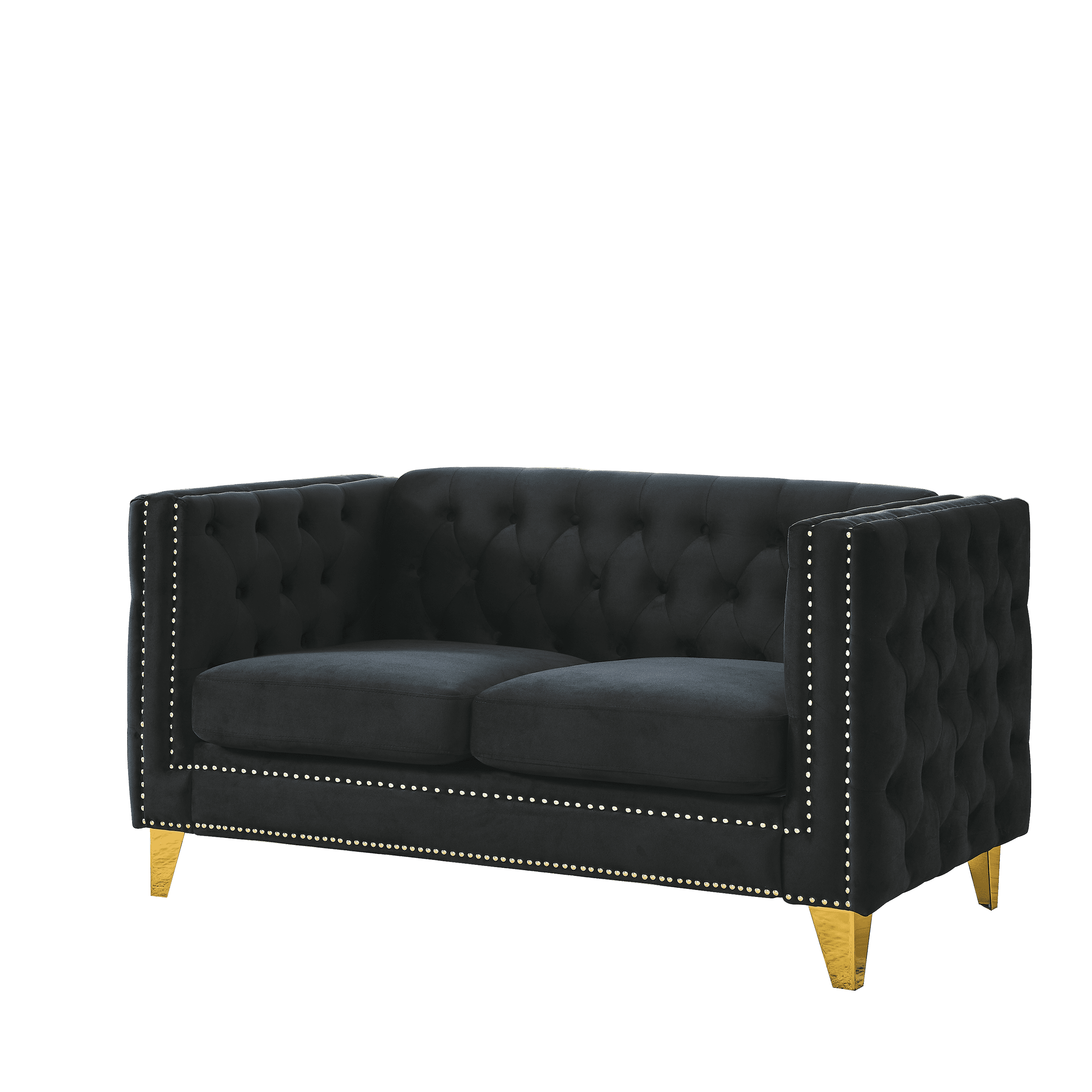 {Contact us for 3D modeling} Velvet Sofa for Living Room,Buttons Tufted Square Arm Couch, Modern Couch Upholstered Button and Metal Legs, Sofa Couch for Bedroom, Black Velvet-2S(W834S00053)