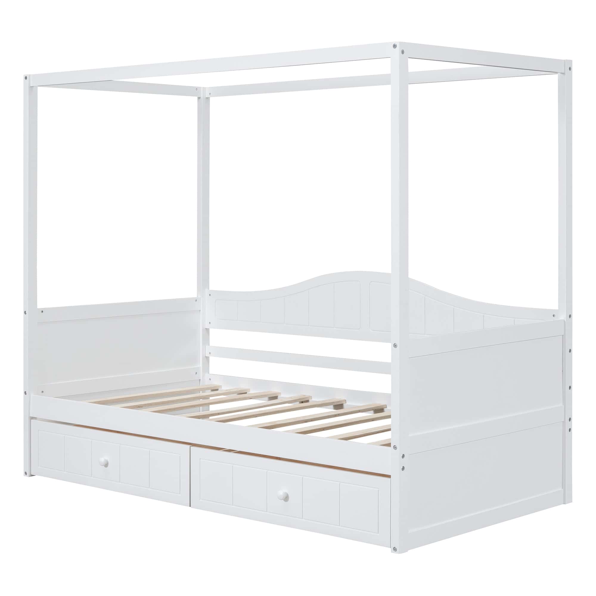 Twin Size Canopy Day Bed with 2 Drawers, White