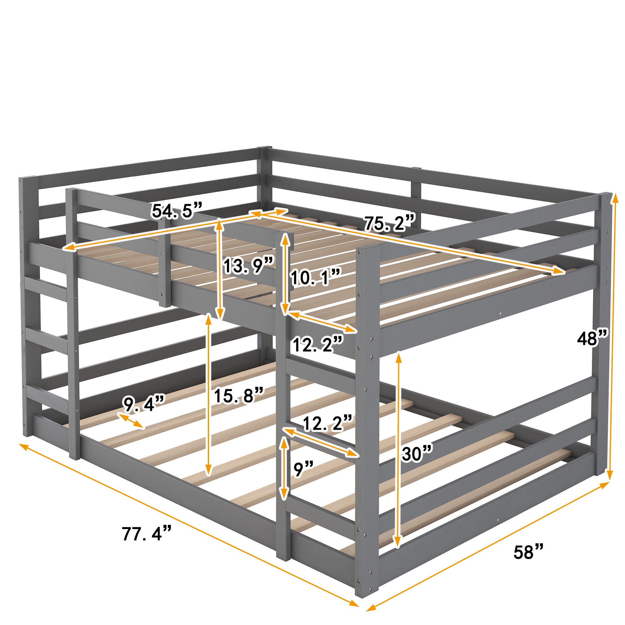 Full Over Full Bunk Bed with Ladder, Gray(OLD SKU:WF282788AAE)