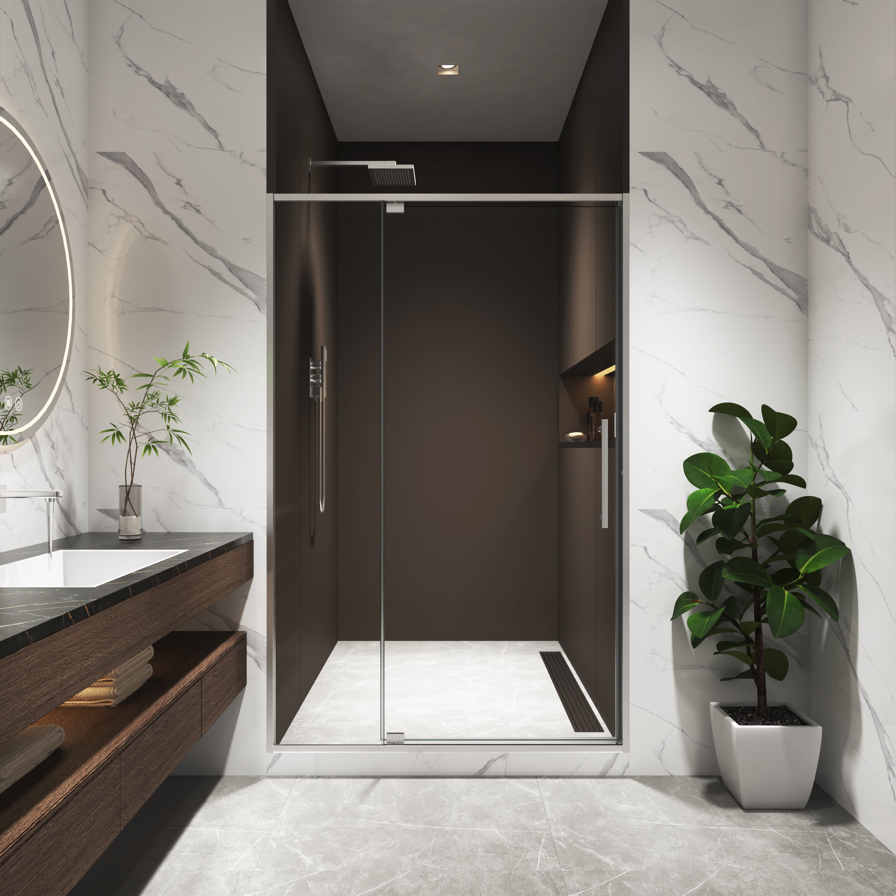 38-42 x 74 in Pivot Shower Door - 38-42 x 74 in / Brushed Nickel view 3