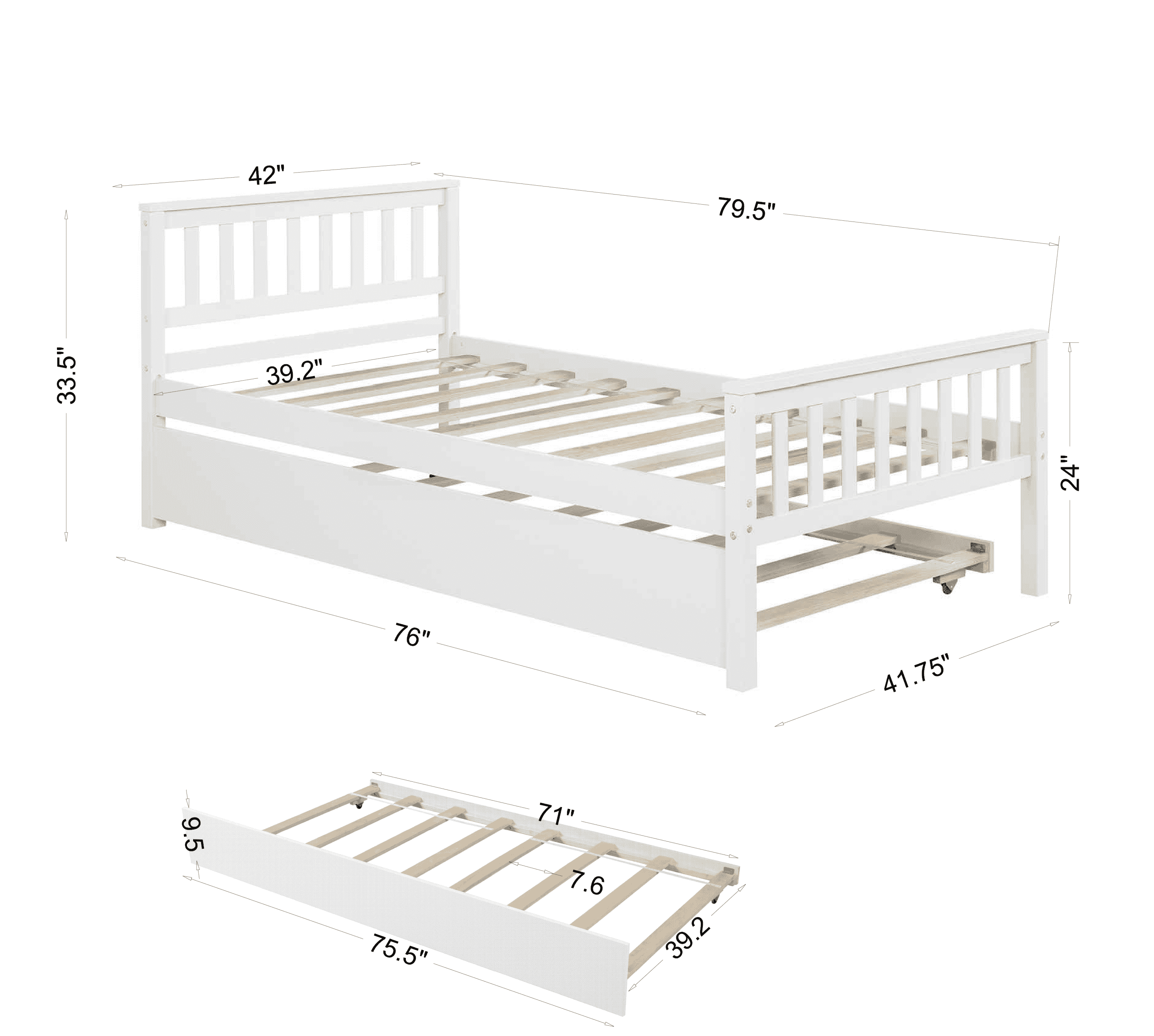 Twin Bed with Trundle, Platform Bed Frame with Headboard and Footboard, for Bedroom Small Living Space,No Box Spring Needed,White(Old SKU:W50422211)
