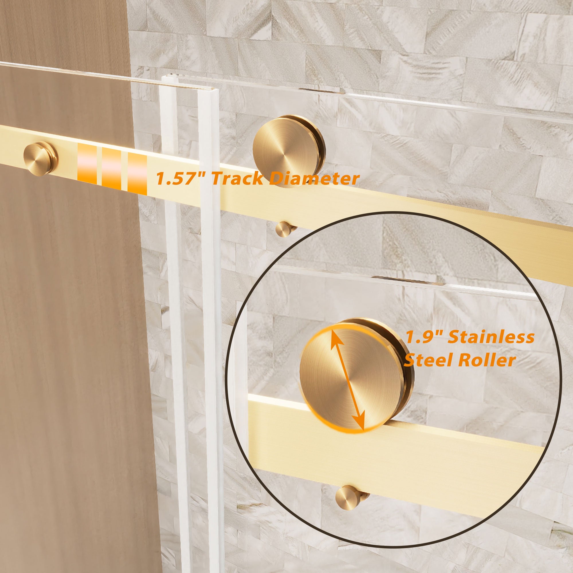 56-60 x 60 in Frameless Single Sliding Square-Tube Tub Door - 56-60 x 60 in / Brushed Gold / Square Tube view 4