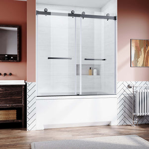 Frameless Sliding Bathtub Door 56-60"W x 62"H,Bypass Tub Glass Sliding Shower Doors