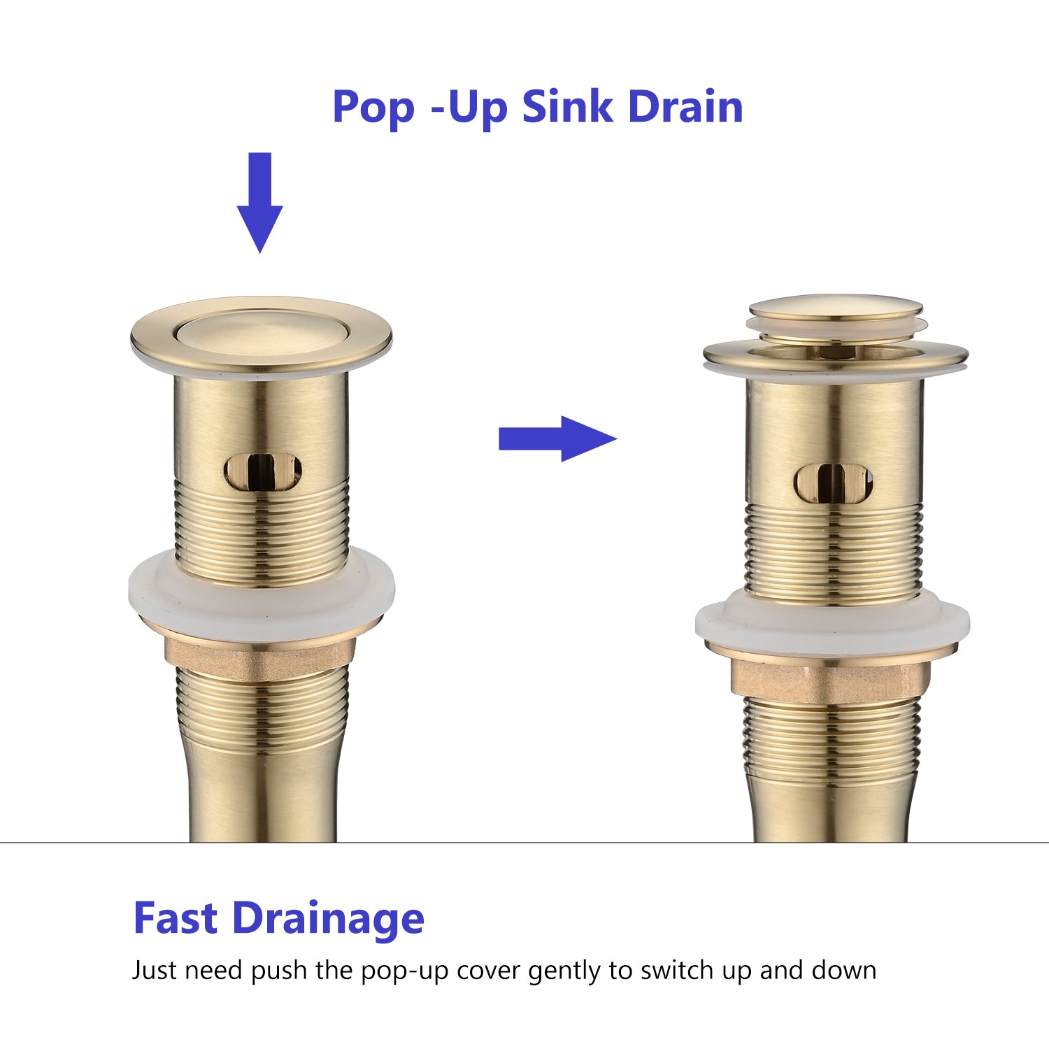 Two Handle Widespread High-arc Bathroom Faucet with Drain Assembly, Brushed Gold