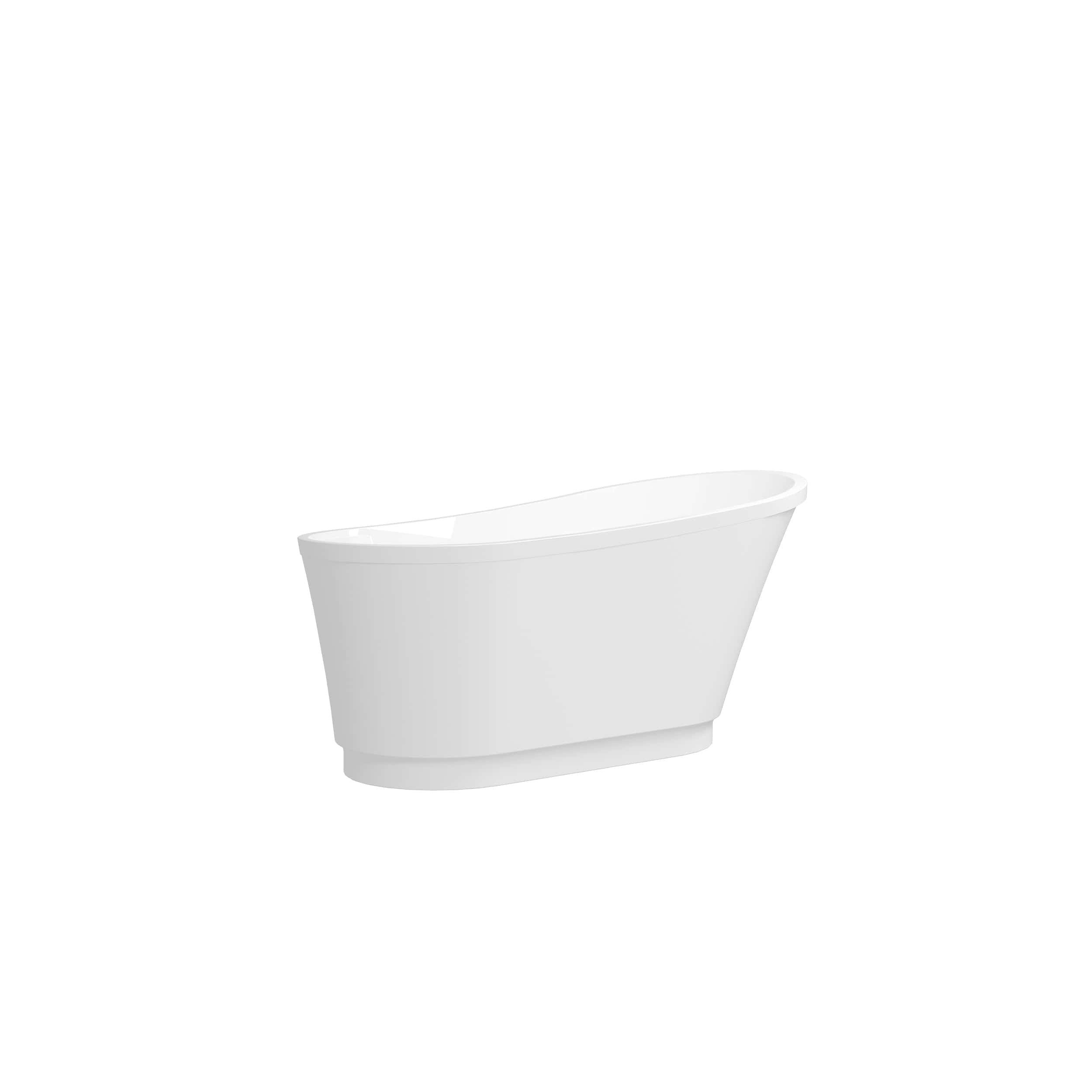 59" Acrylic Freestanding Bathtub, White Modern Stand Alone Soaking Bathtub, Brushed Nickel Drain and Minimalist Linear Design Overflow Included, cUPC Certified, 02568T-BN