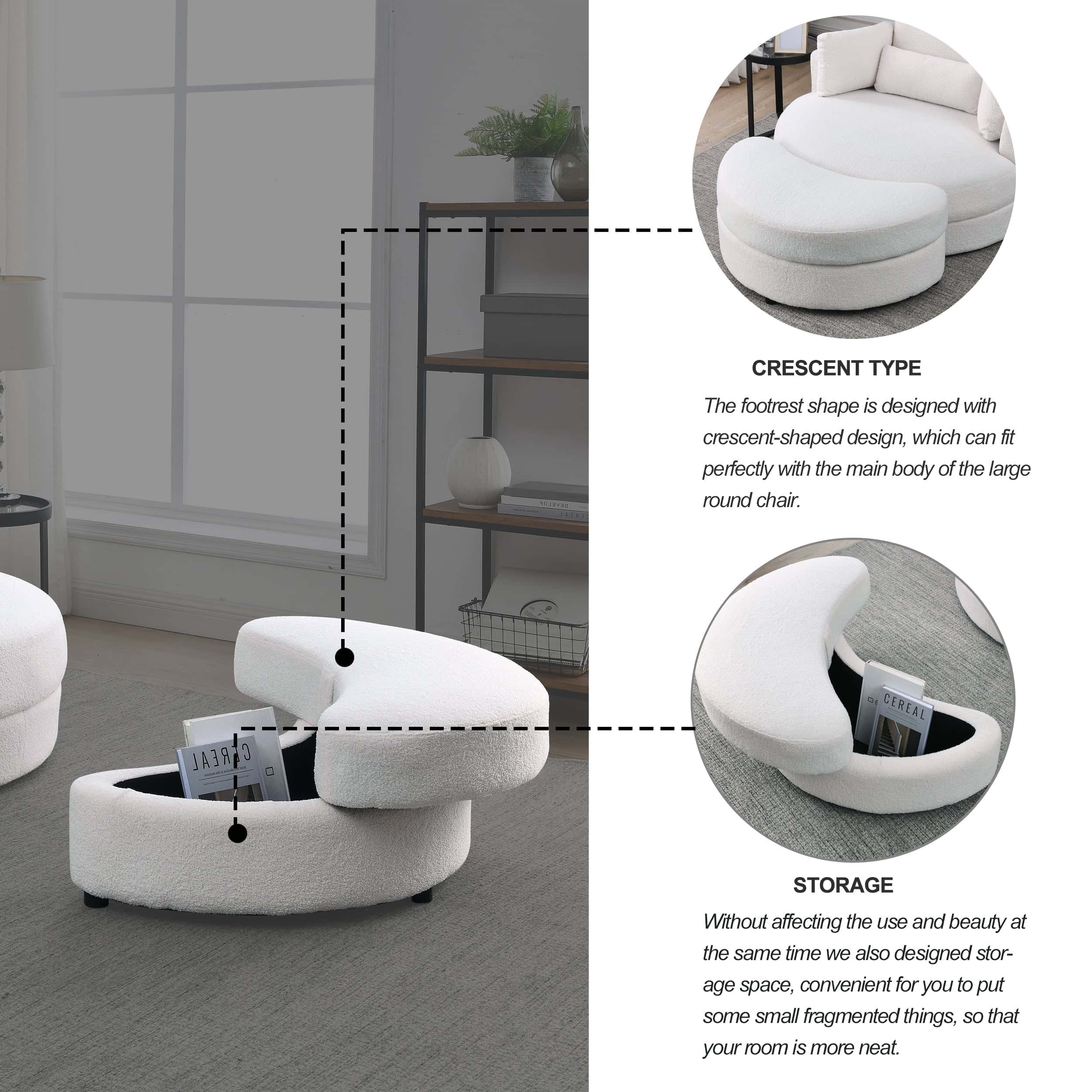 Welike Swivel Accent Barrel Modern Sofa Lounge Club Big Round Chair with Storage Ottoman Linen Fabric for Living Room Hotel with Pillows,Teddy White (Ivory)