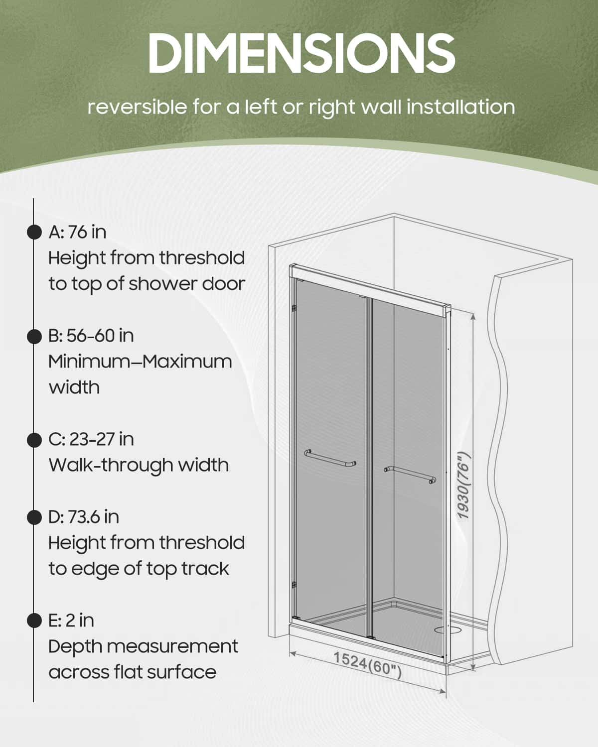 Framed Both  Sliding Glass Shower Doors 60" W x 76"H with 1/4"(6mm) Clear Tempered Glass, Matt Black  Finish, Big Rollers, Square Rail, Self-cleaning coating on both sides