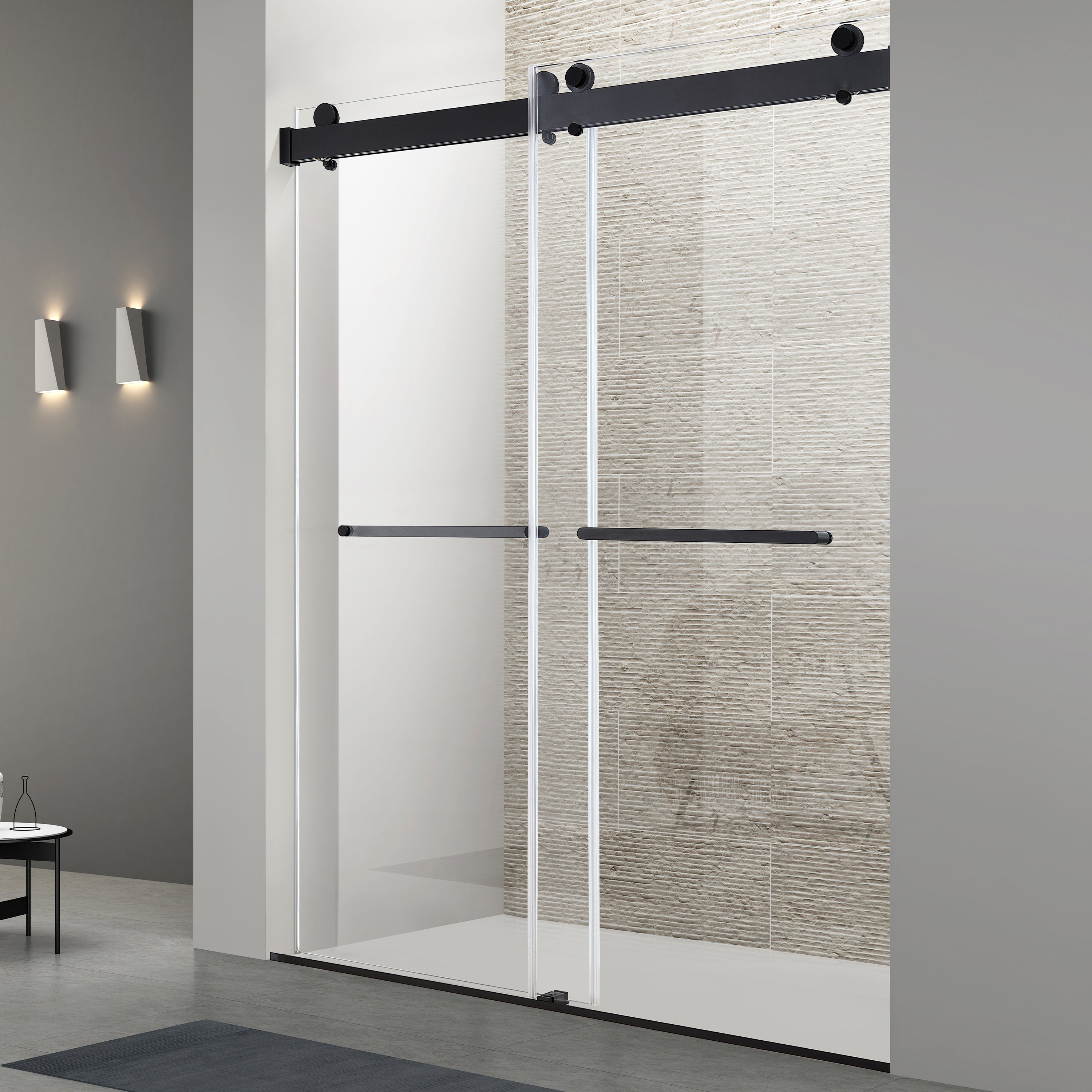 48 x 75 in Double Sliding Shower Door - 48 x 75 in / Matte Black / 5/16 in Glass view 1