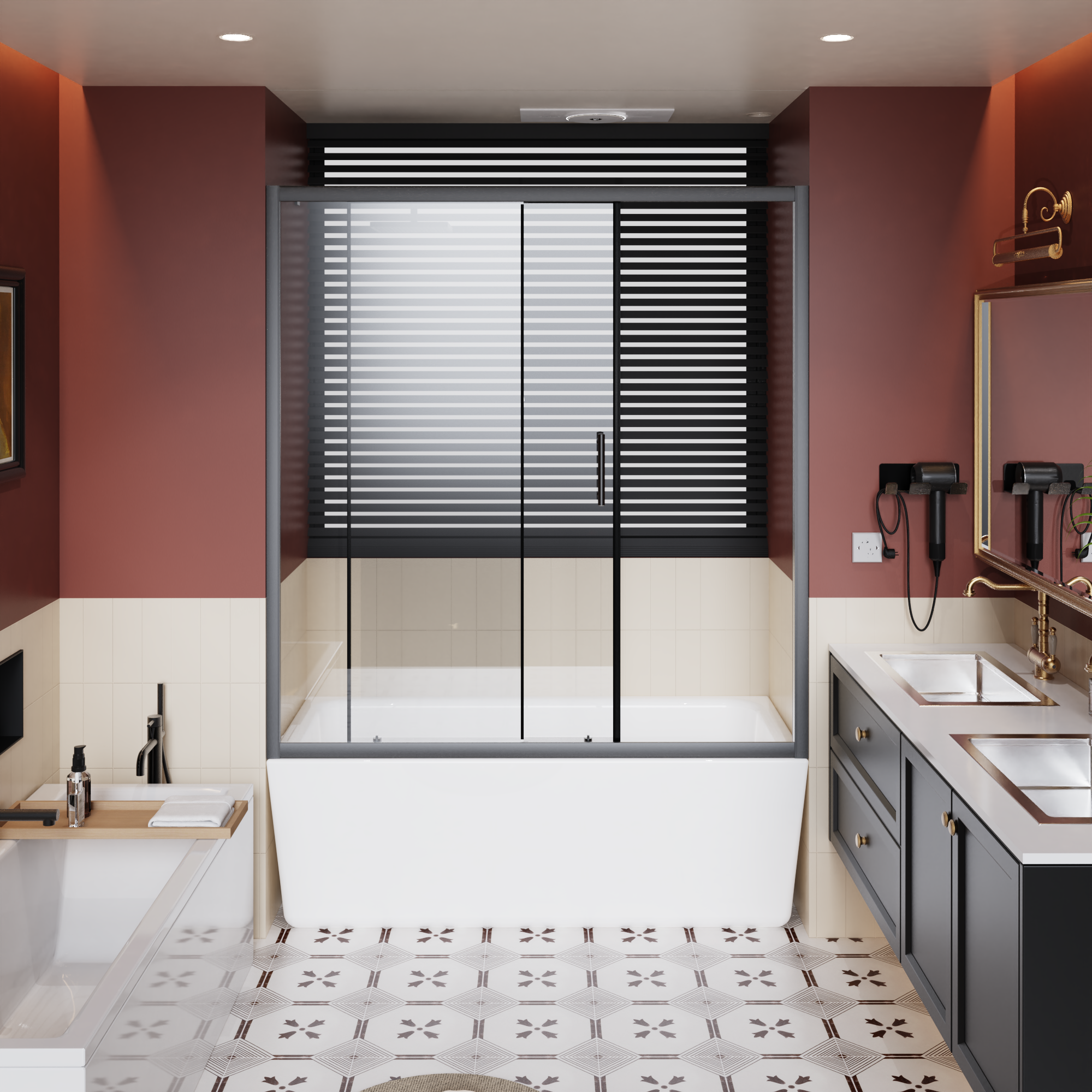 60 x 62 in Single Sliding Bathtub Door - 60 x 62 in / Matte Black / 1/5 in Glass view 1