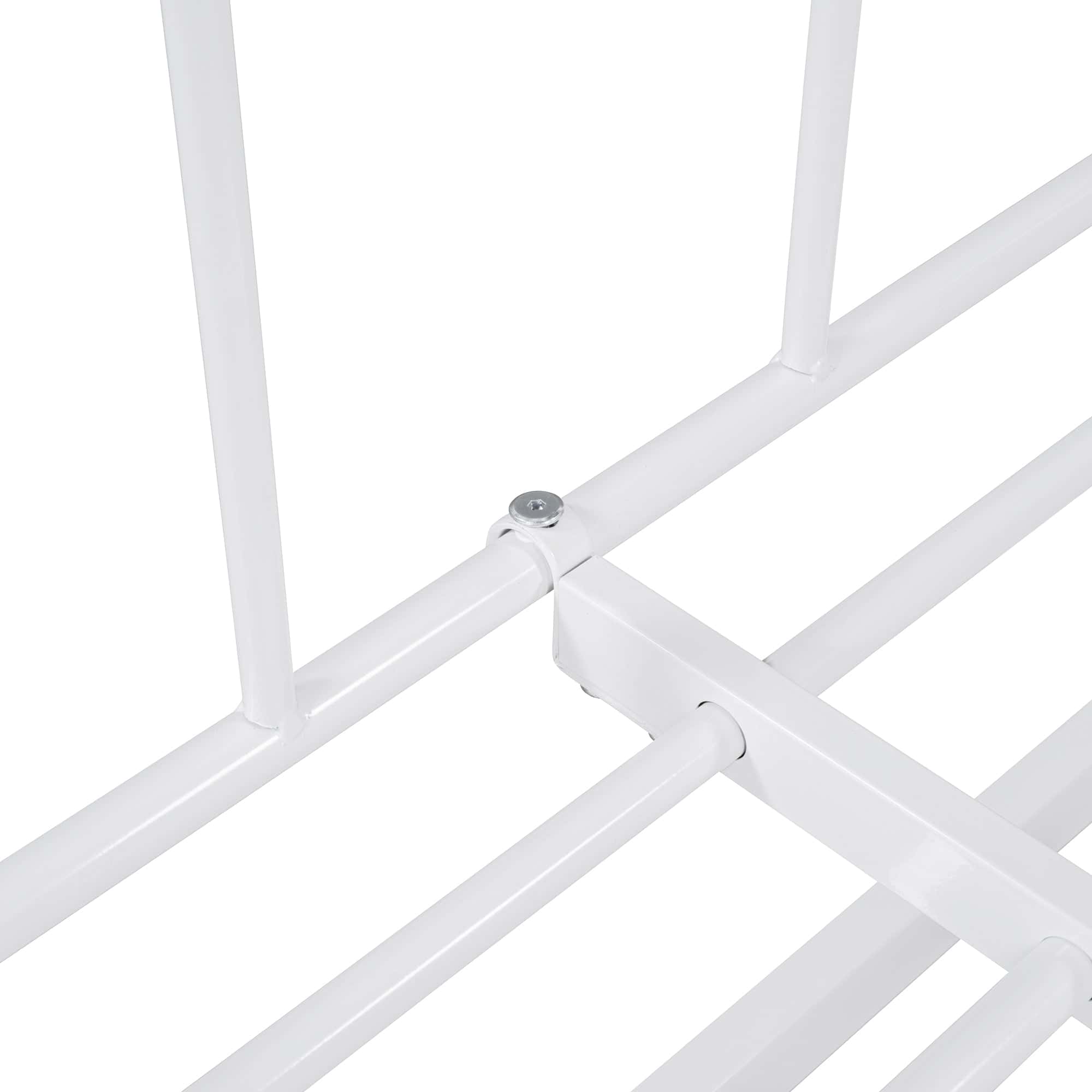 Full Size Metal Daybed with Curved Handle Design and Twin Size Trundle, White