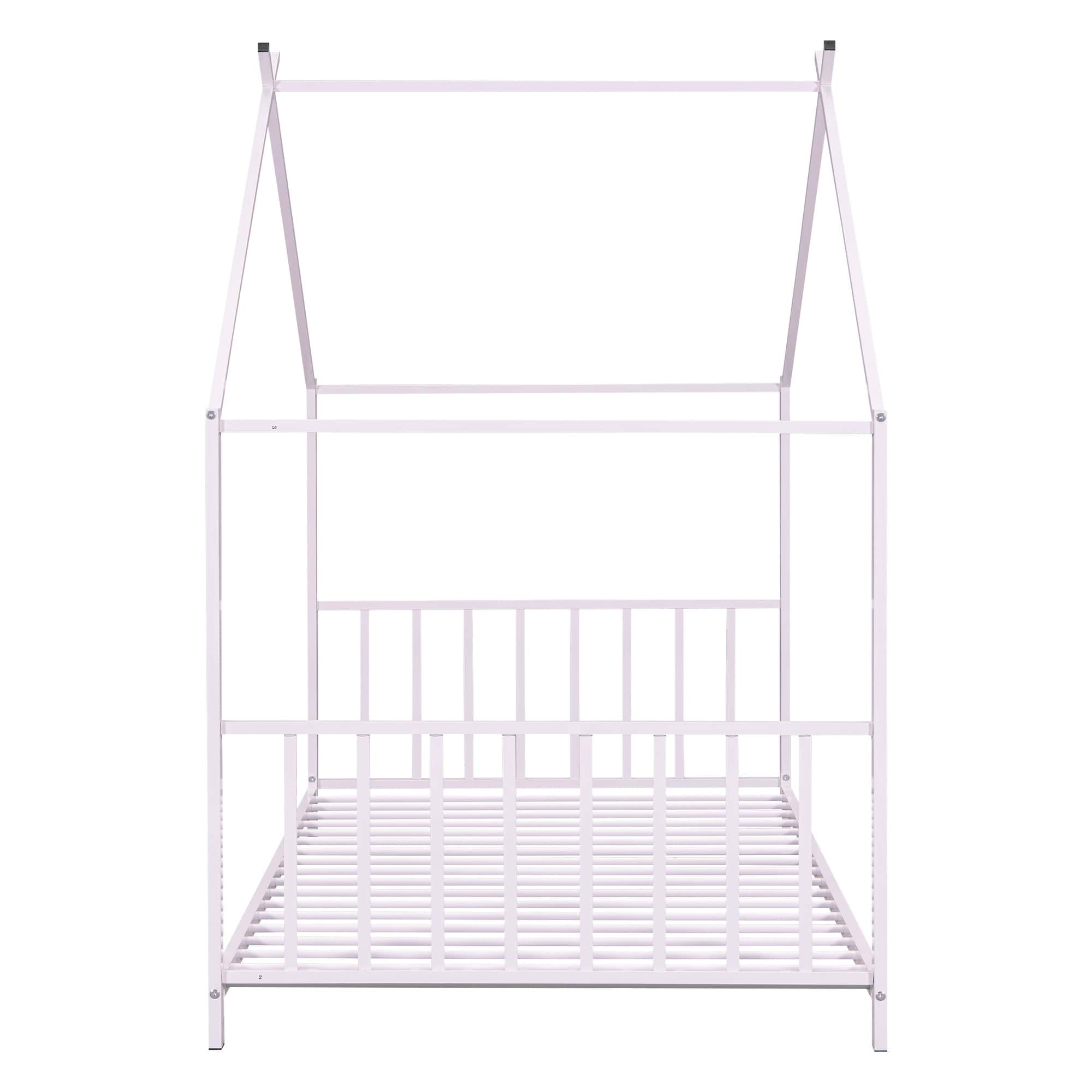 Twin Size Metal House Platform Bed, Pink