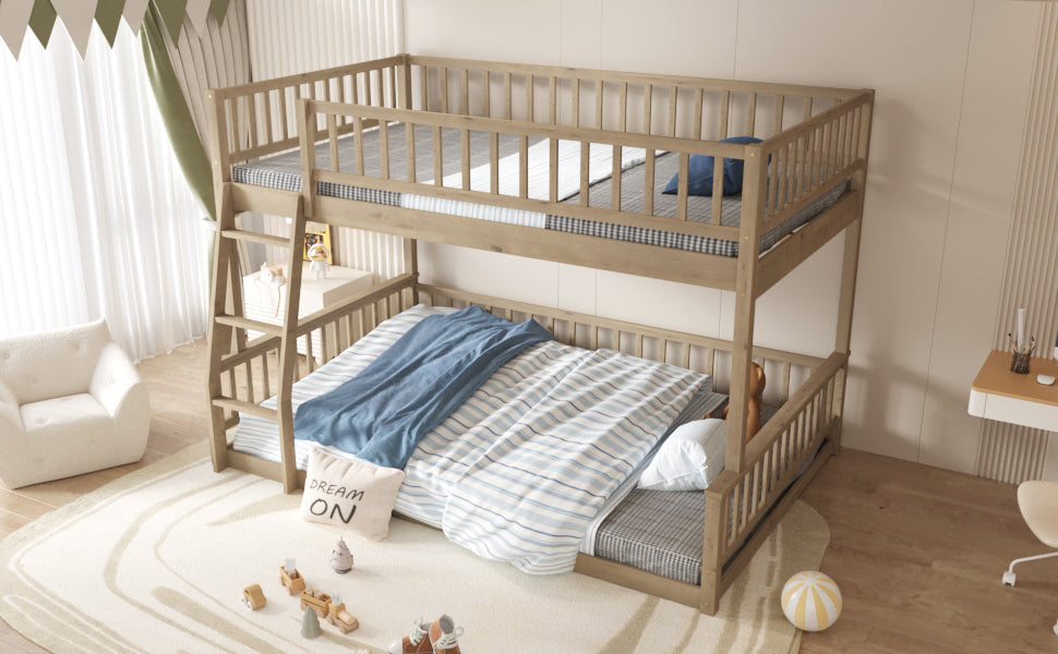 Walnut bunk bed Queen bottom bunk sleeping space, interior view