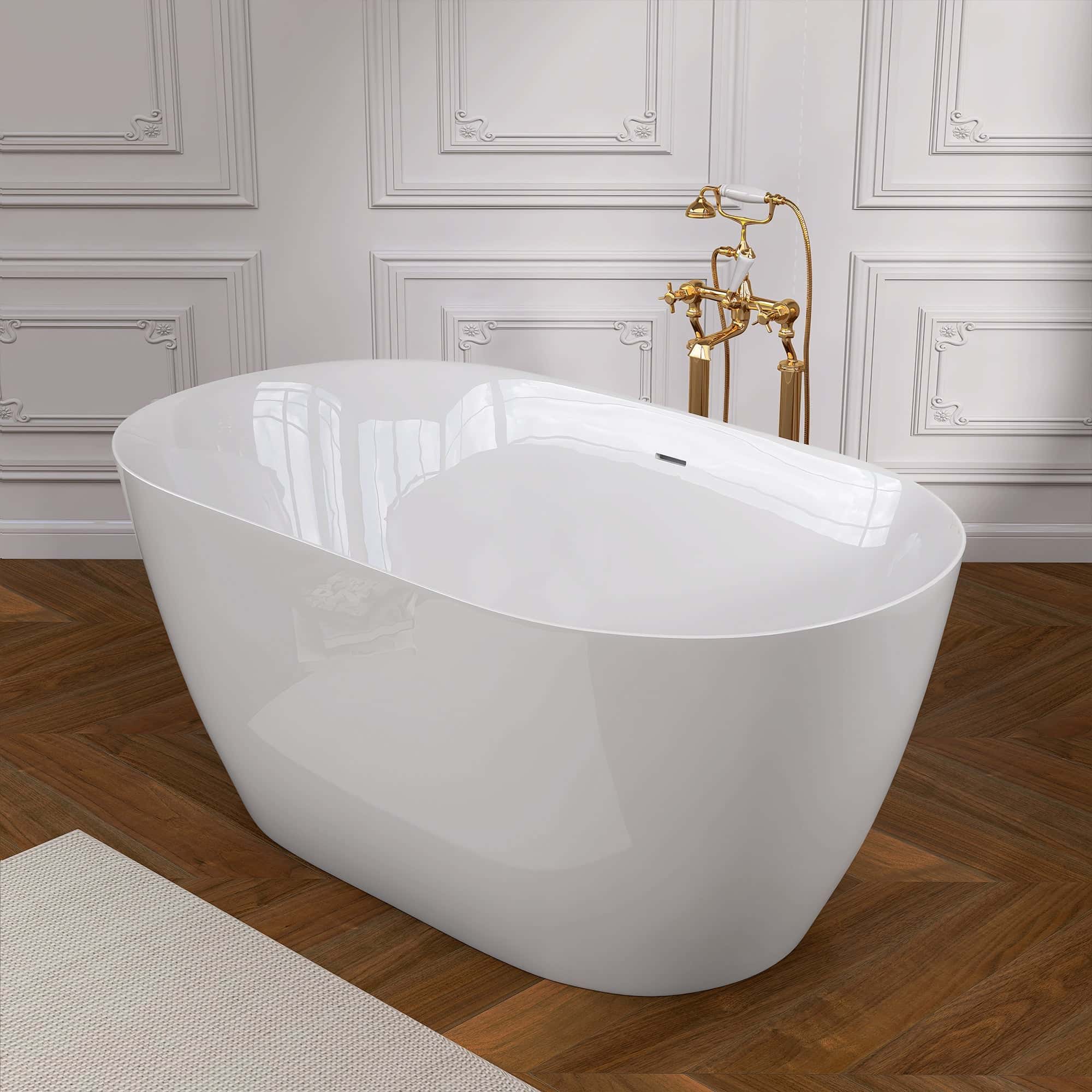51" Acrylic Freestanding Bathtub Contemporary Soaking White Tub with Overflow and Pop-up Drain Glossy White