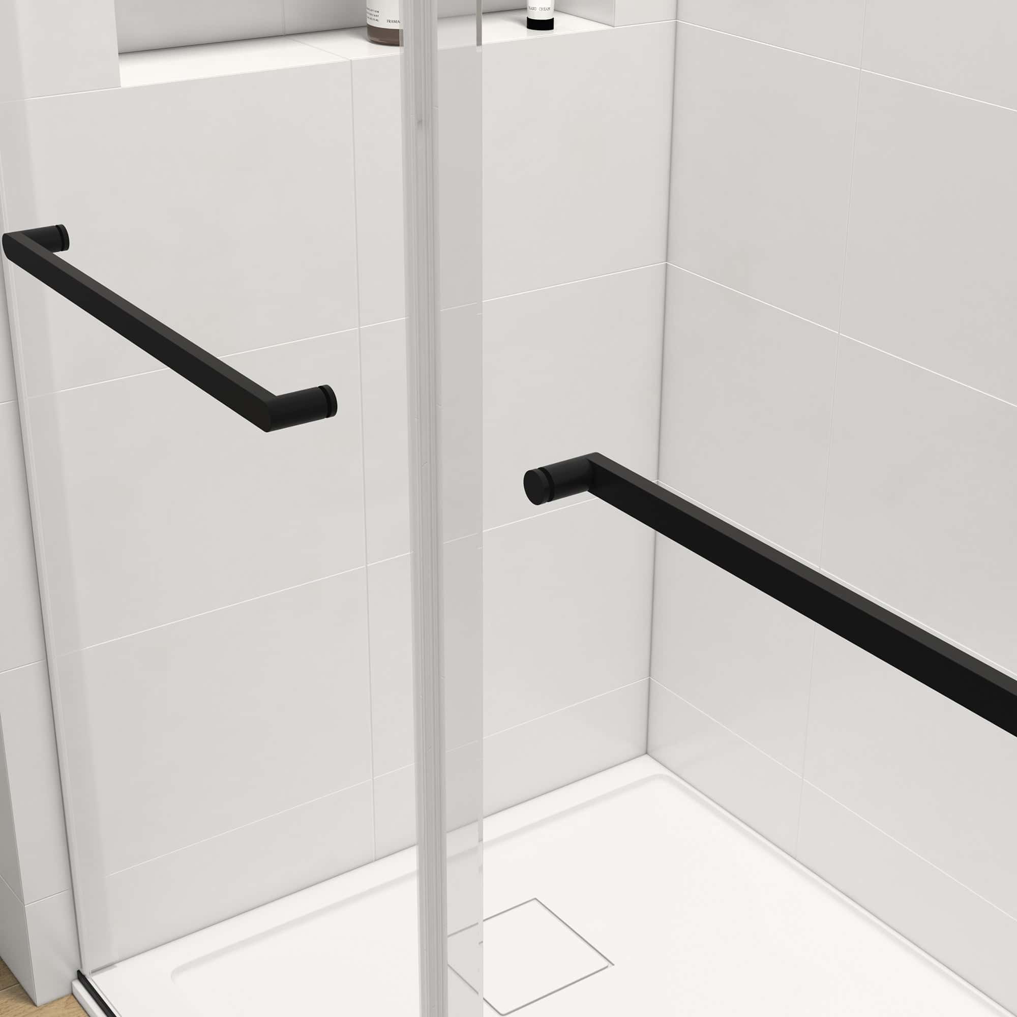 Frameless Soft-closing Shower Door, Double Sliding Shower Door, 44-48"W x 76"H 5/16" (8mm) Clear Tempered Glass Shower Door with Explosion-Proof Film, Matte Black 24D213-48MB