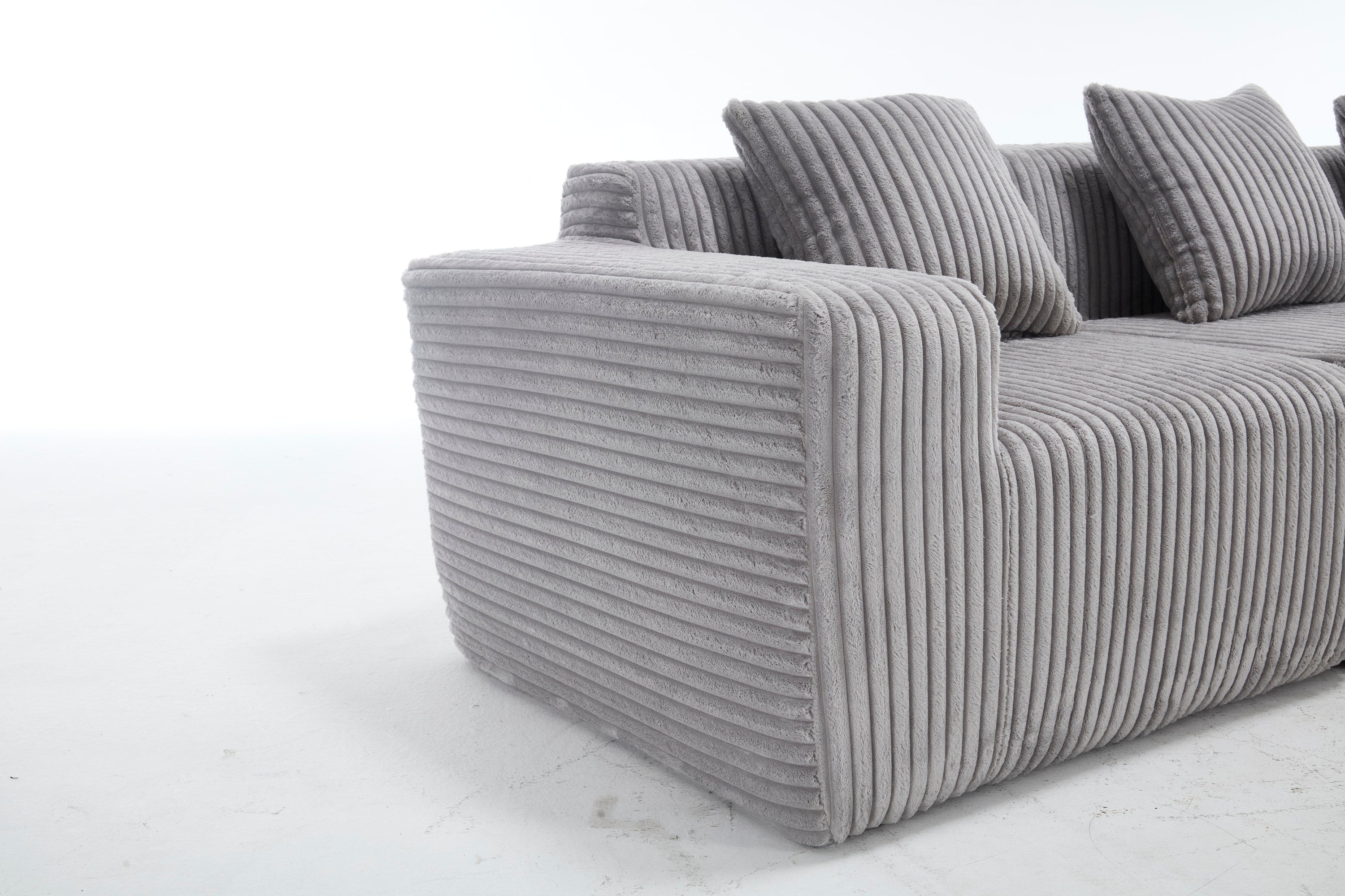 Modern Minimalist Modular Sectional Sofa,  L-Shape Upholstered Cloud Couch with Deep Seats, Right Facing Chaise for Living Room-Light Gray