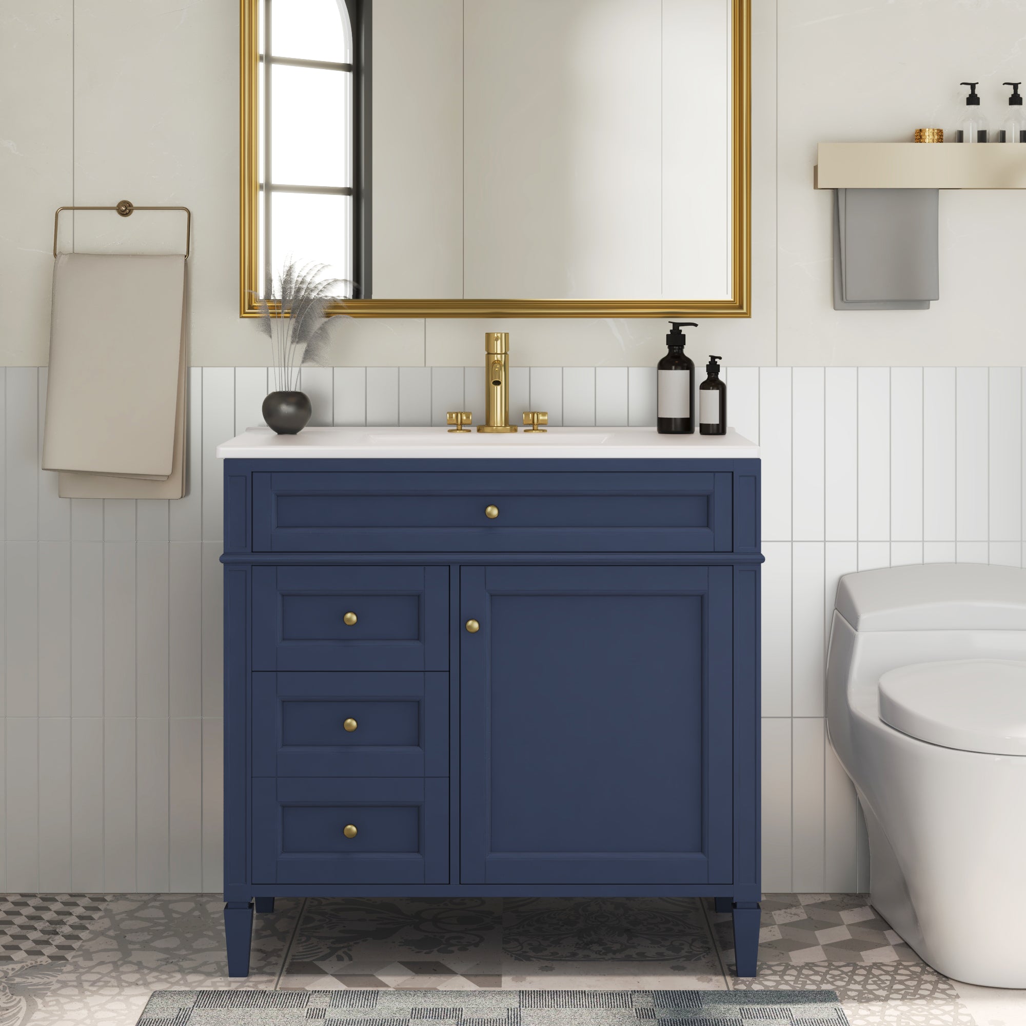 Modern bathroom vanity tip-out drawer detail at sink front