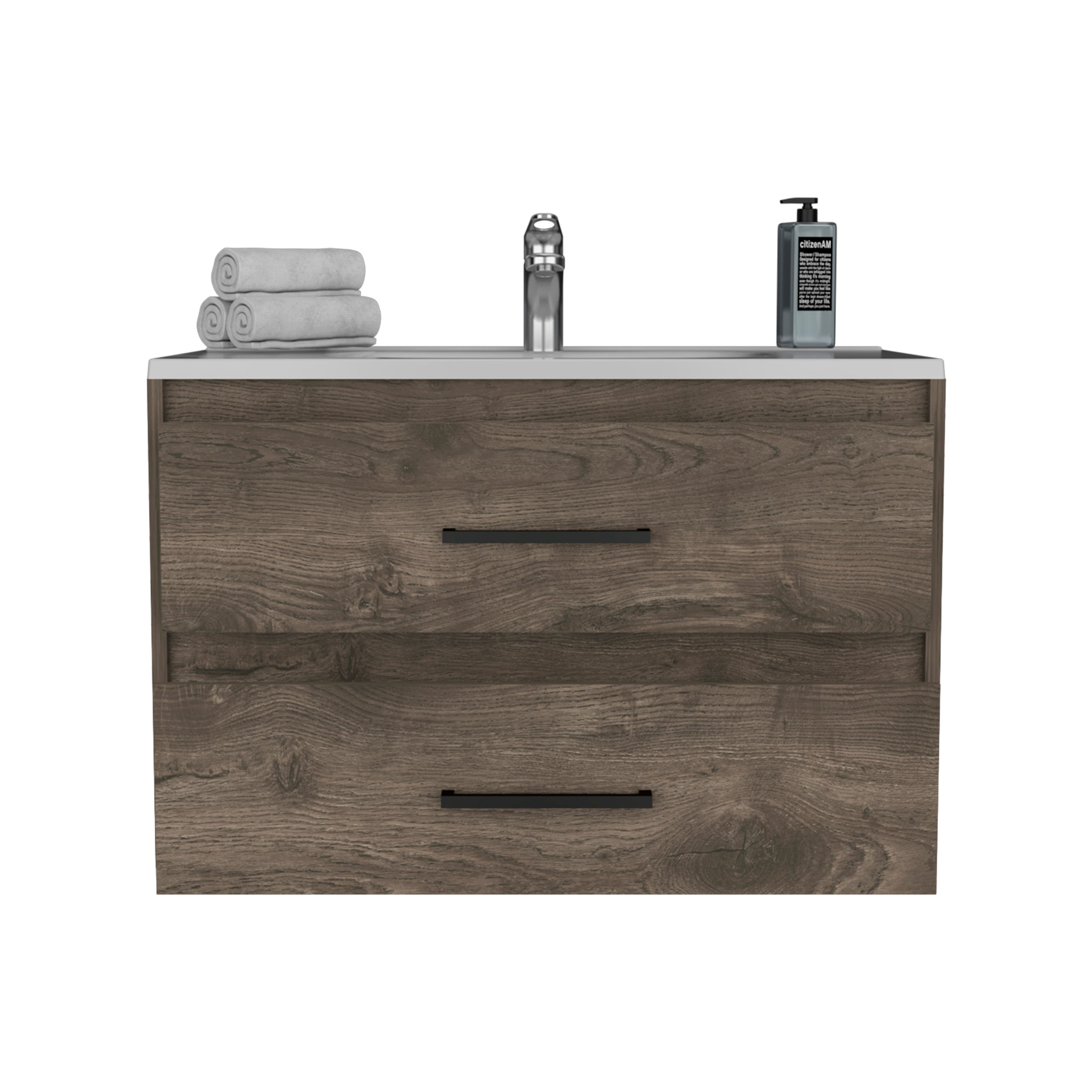 Praga Floating Vanity Sink with 2-Drawers  Dark Brown / White