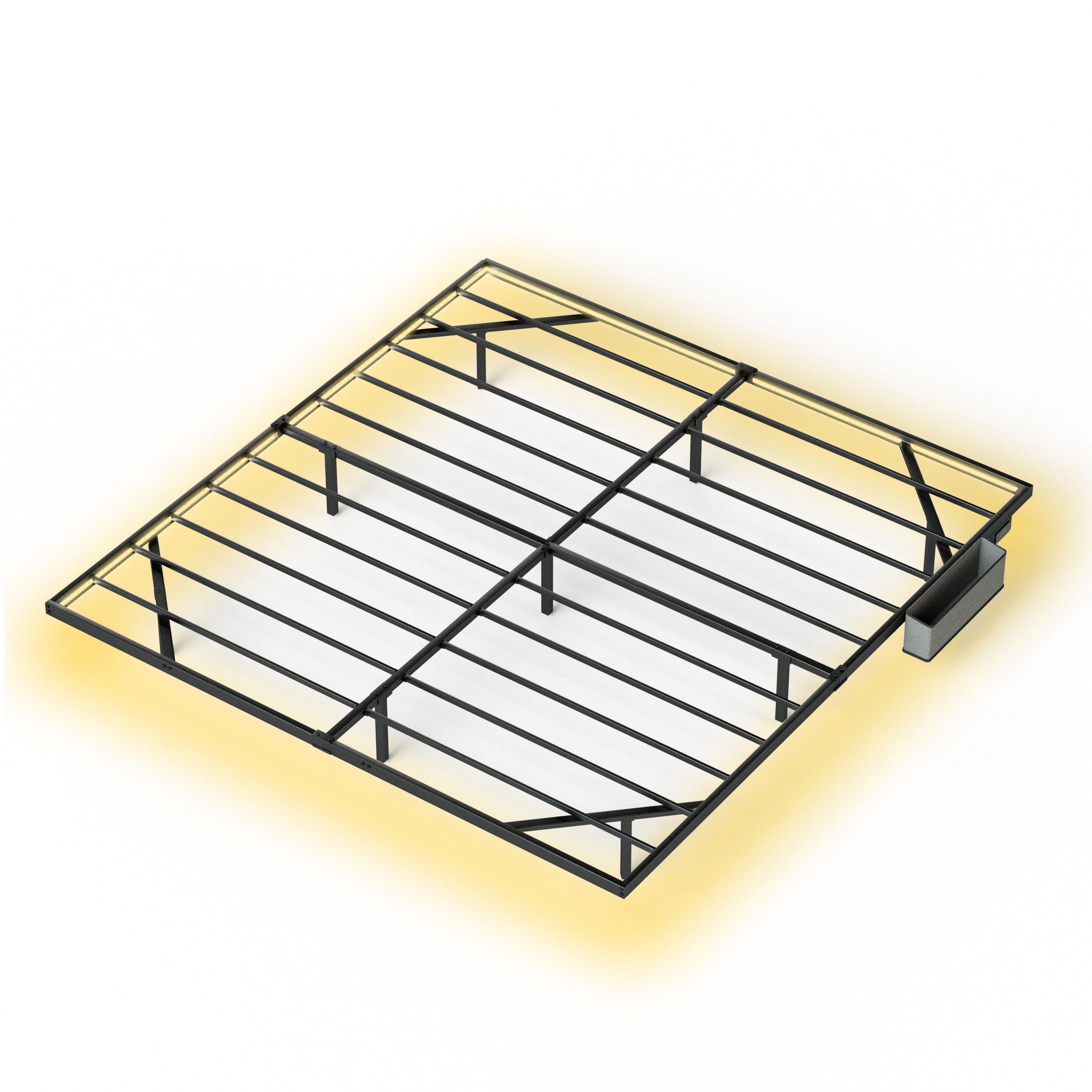 Floating Bed Frame King Size with LED Lights & charging station, Metal Platform Queen Bed, 79.9'' L x 76.2'' W x 7.9'' H.
