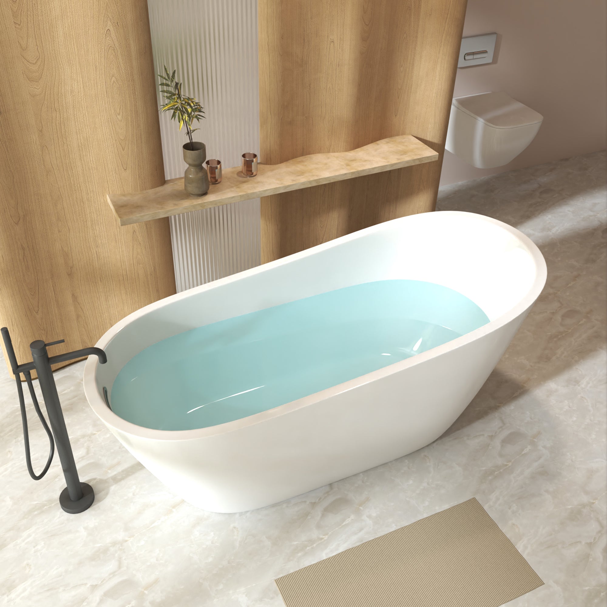 59 inch freestanding slipper bathtub in gloss white, full side view
