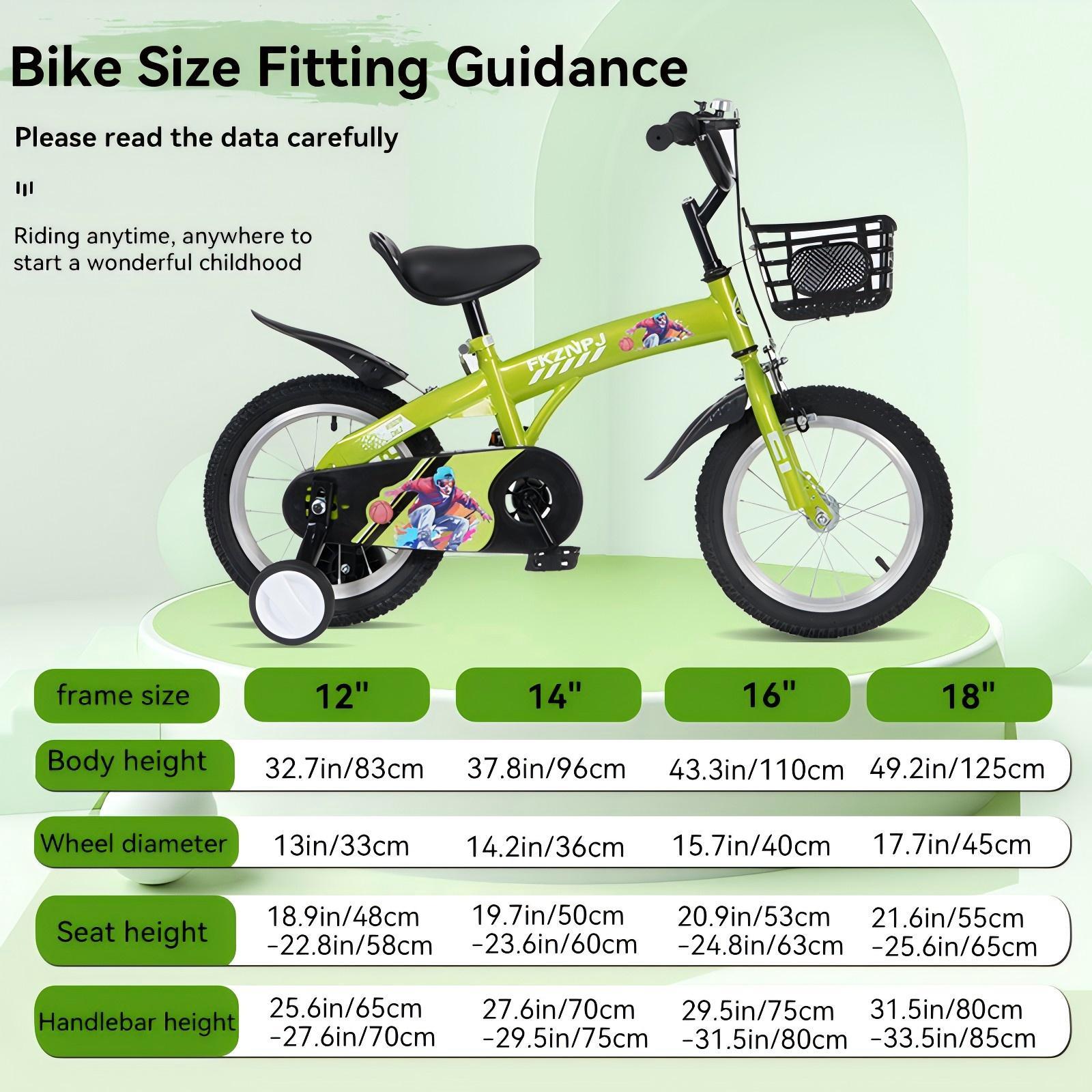 FKZNPJ 18 inch sporty kids bike with training wheels and stand Adjustable saddle Suitable for boys and girls aged 5-10 years tall Height 39-49 inches Available in a variety of colors