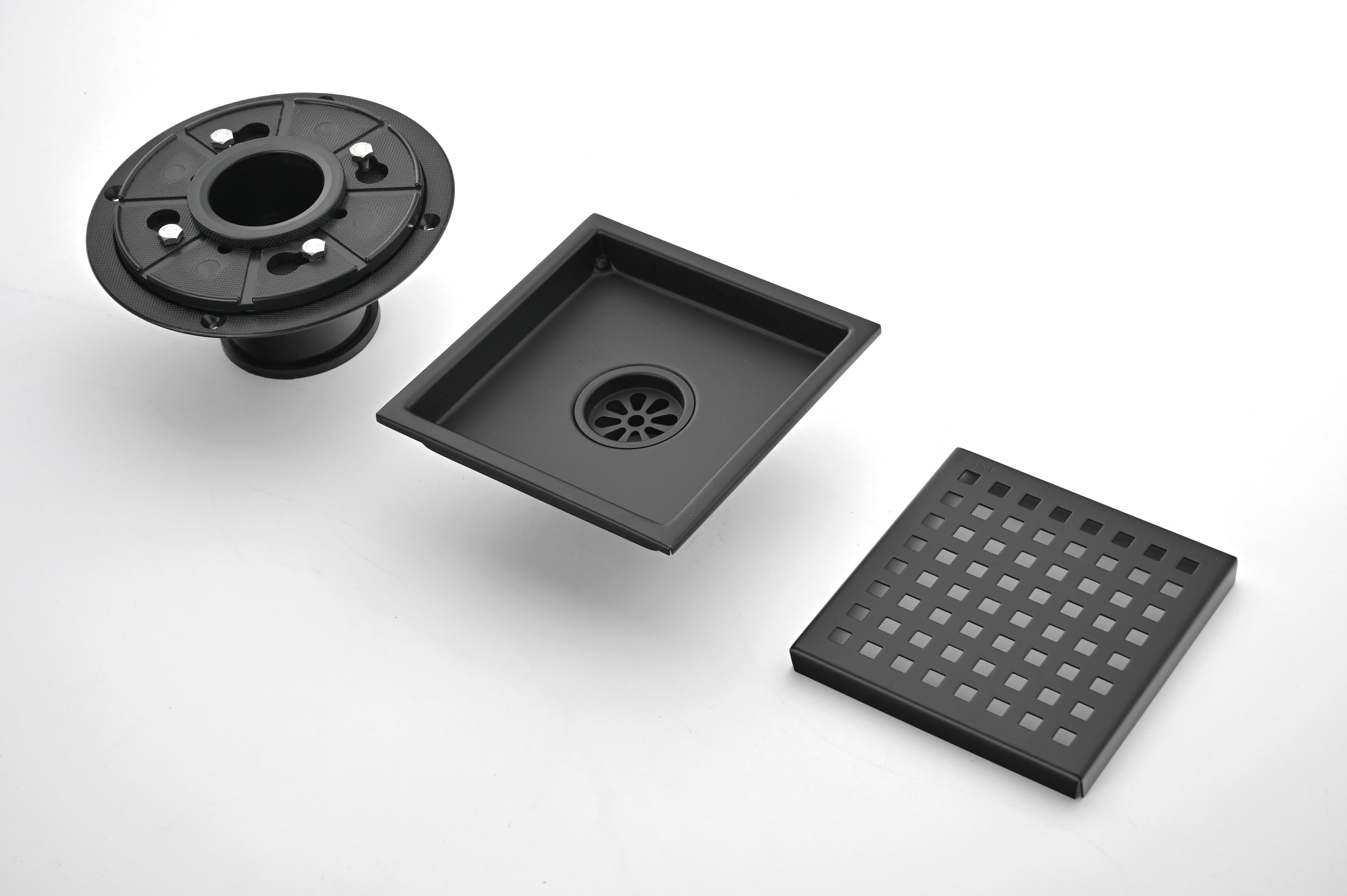 6 Inch Square Shower Floor Drain Square Shower Floor Drain with Flange,Pattern Grate Removable,Food-Grade SUS 304 Stainless Steel