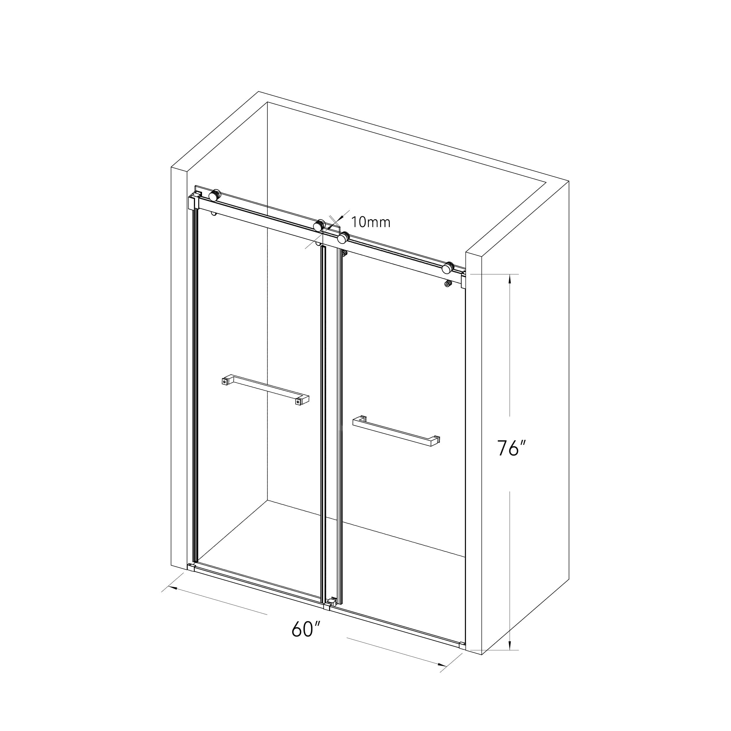 56-60"W x 77"H Sliding Frameless Soft-Close Shower Door with Premium 3/8 Inch (10mm) Thick Tampered Glass in Matte Black 03A42-6076