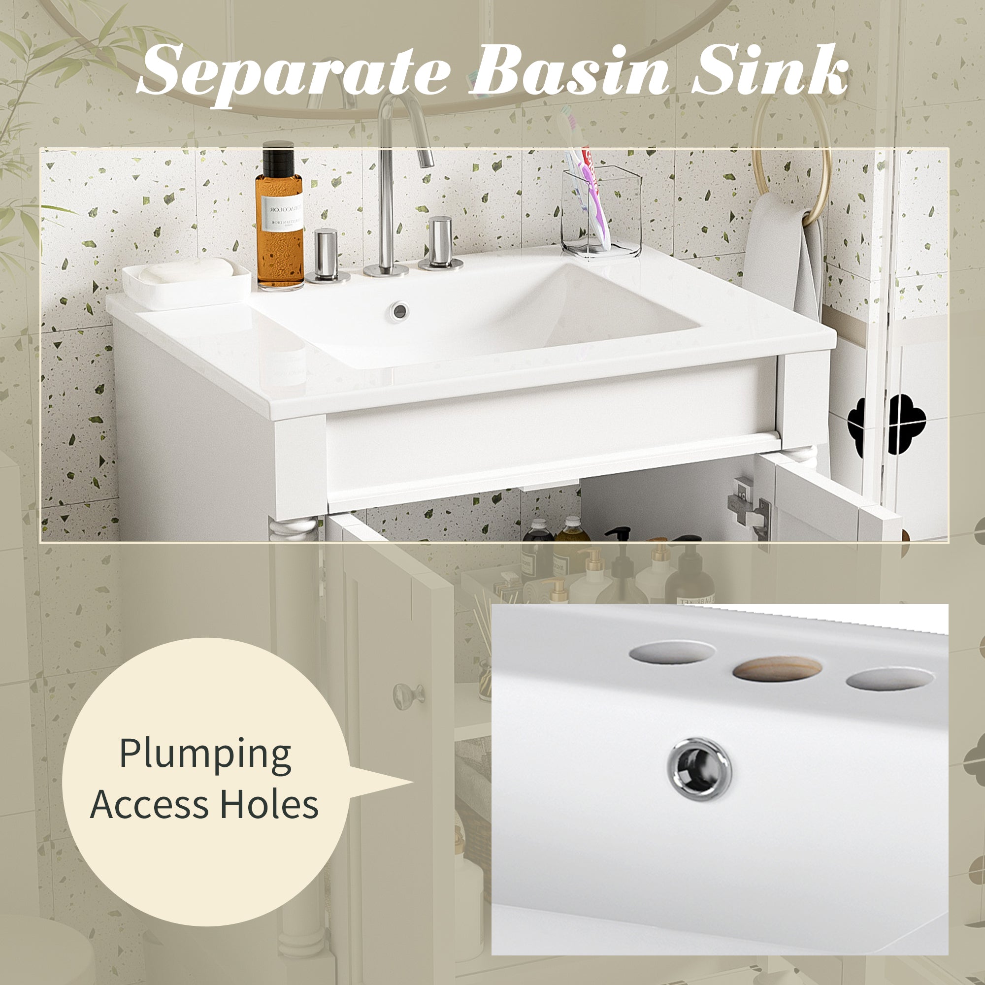 24 inch modern bathroom vanity with top sink side profile view