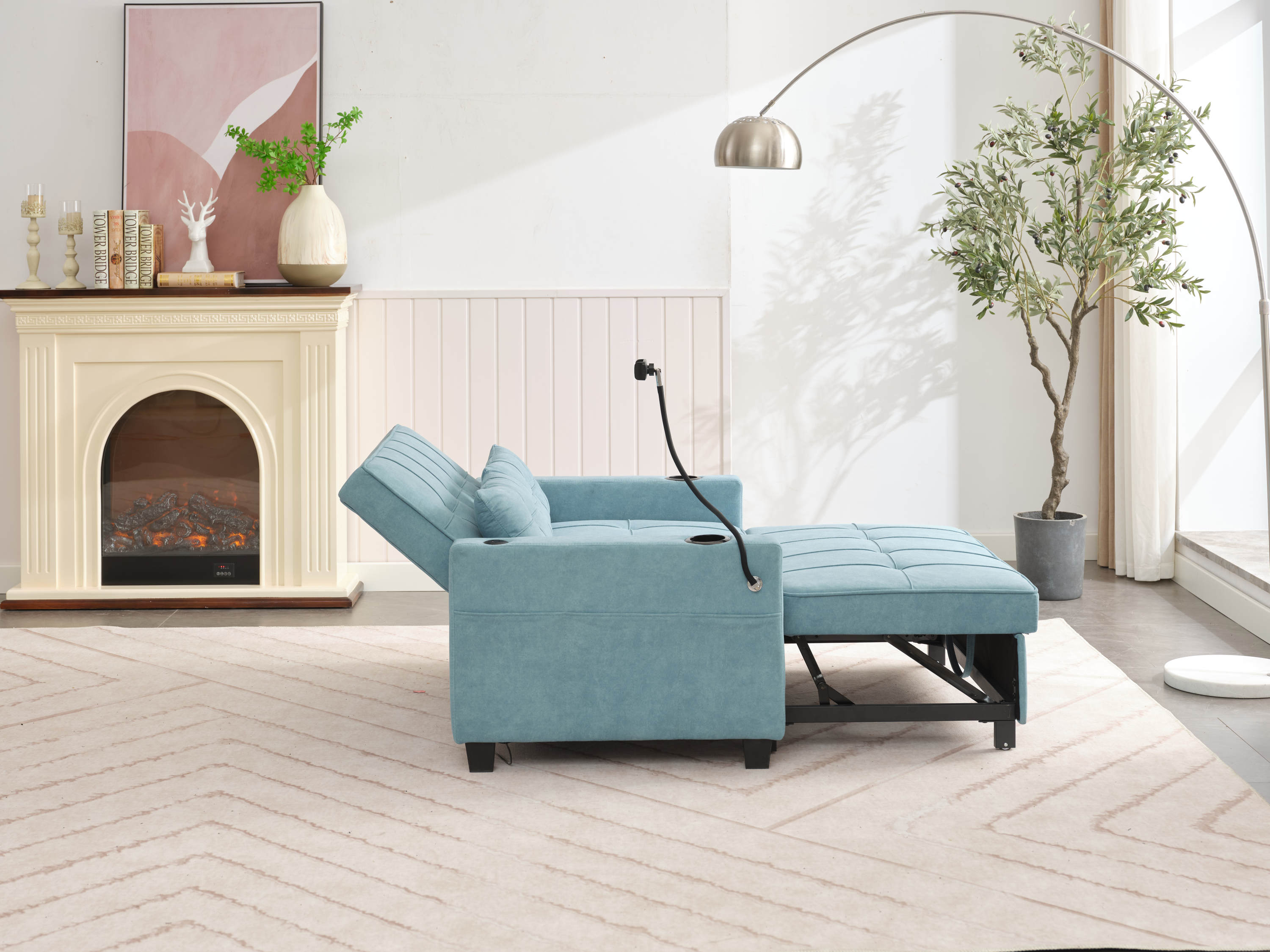 Futon Chair Bed Convertible Chair 3-in-1 Pull Out Sleeper Chair Beds with USB Ports,Wear-resistant and Anti-scratch, Armchair Bed Sleeper for Living Room (Green Tech cloth)