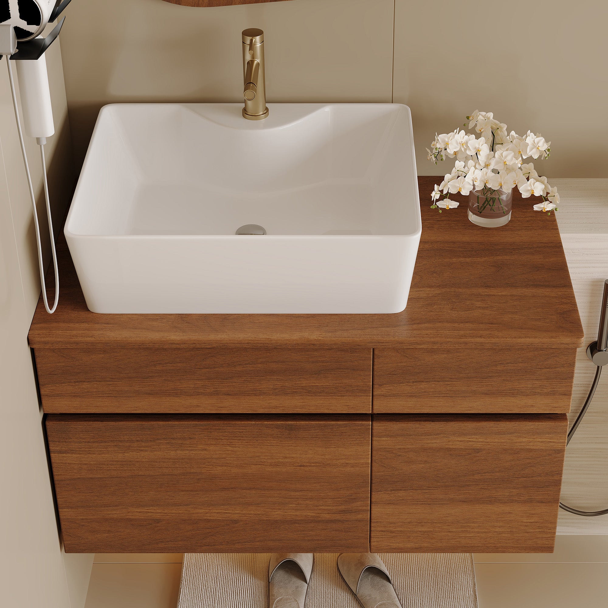 31.5 in. small bathroom vanity, integrated sink close-up