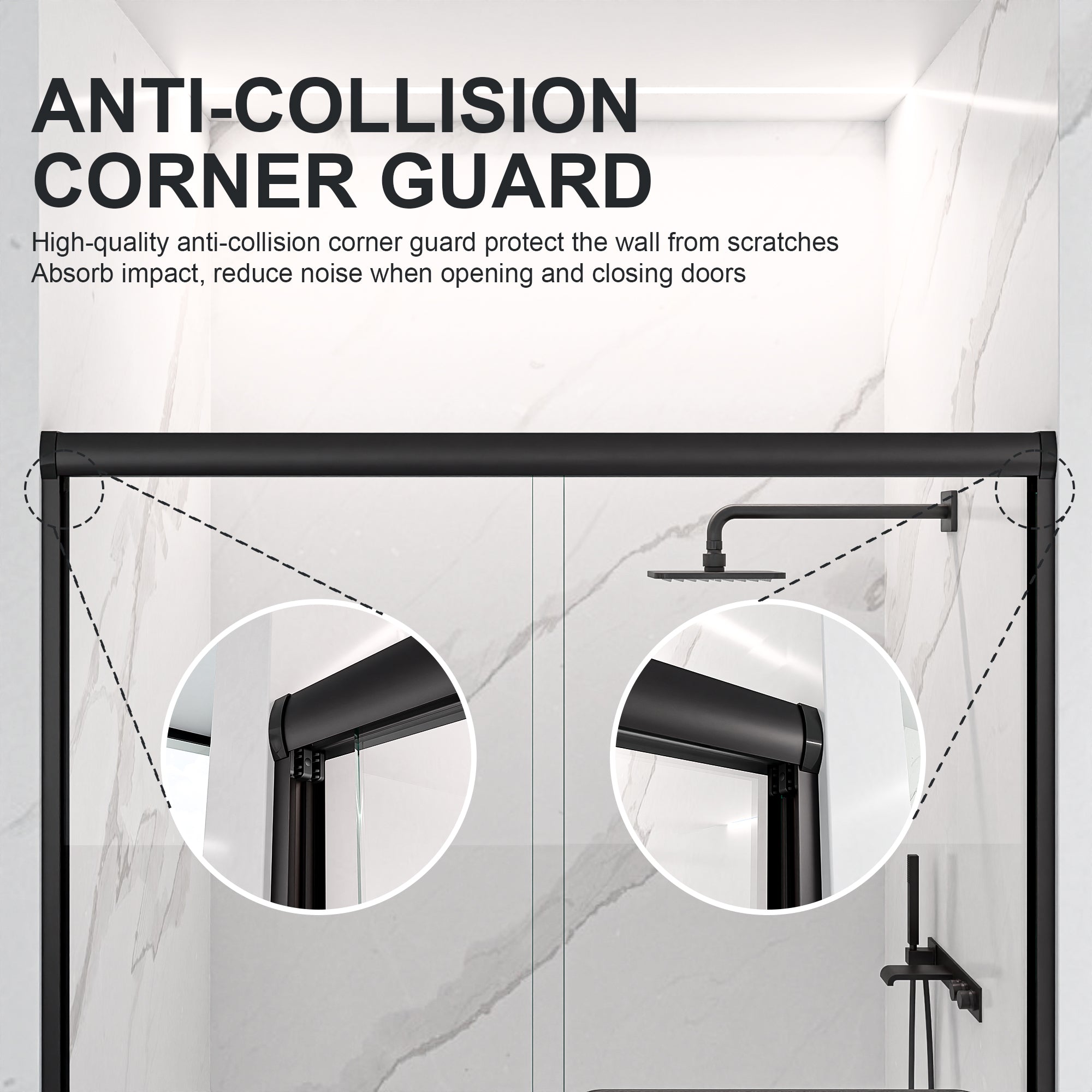 Matte Black semi-frameless sliding shower door bathroom lifestyle view