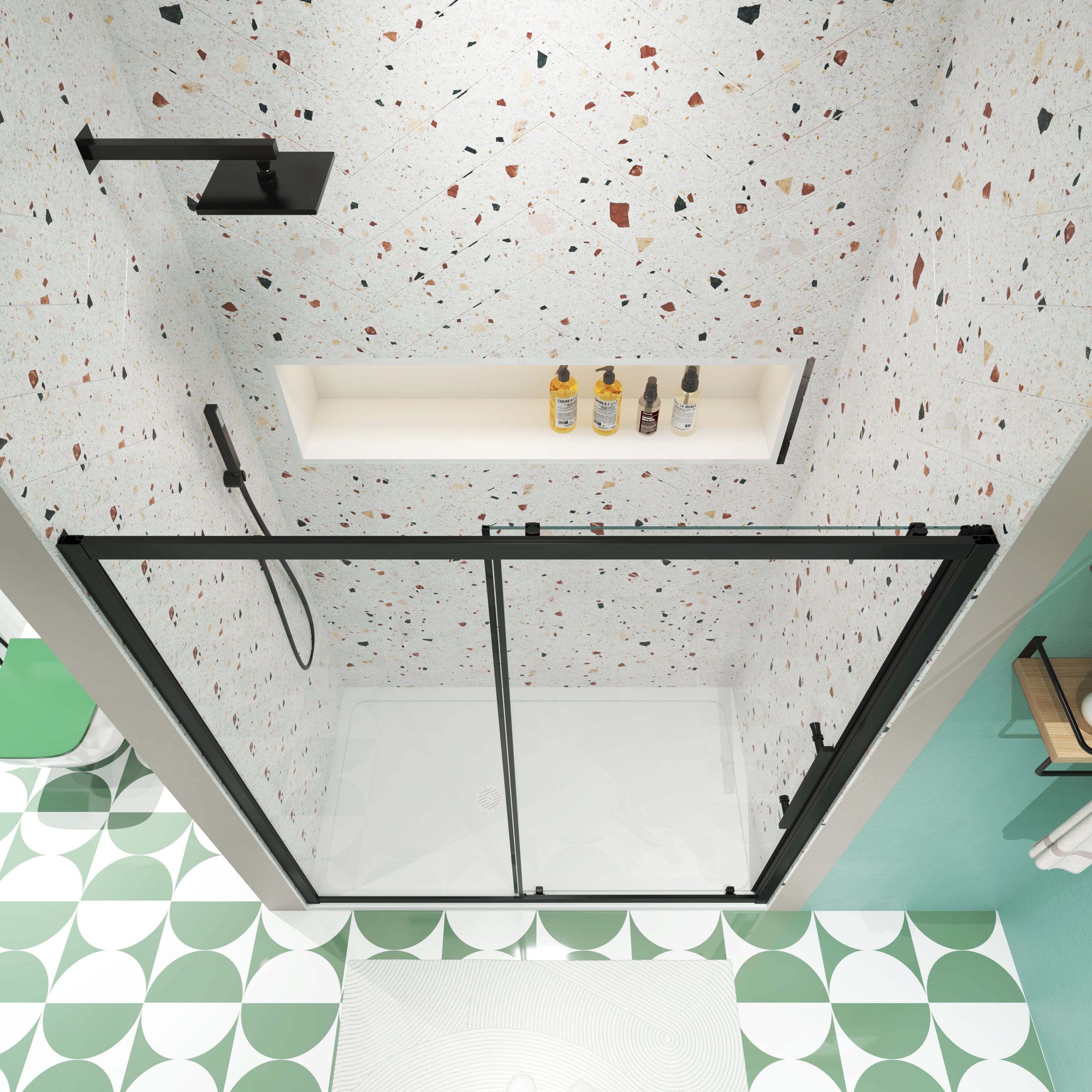 Sliding shower door glass panel detail
