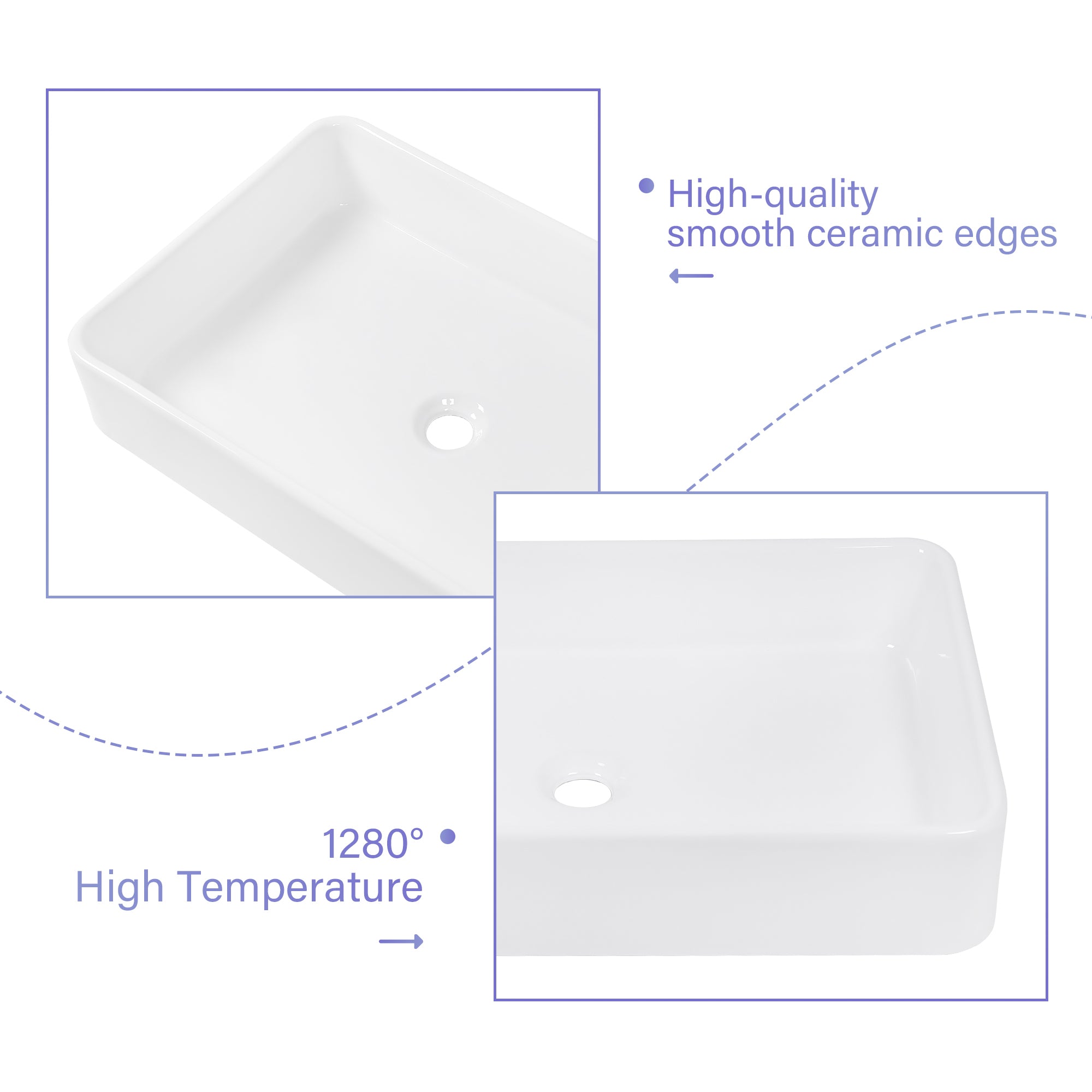 24"x16" White Ceramic Rectangular Vessel Bathroom Sink