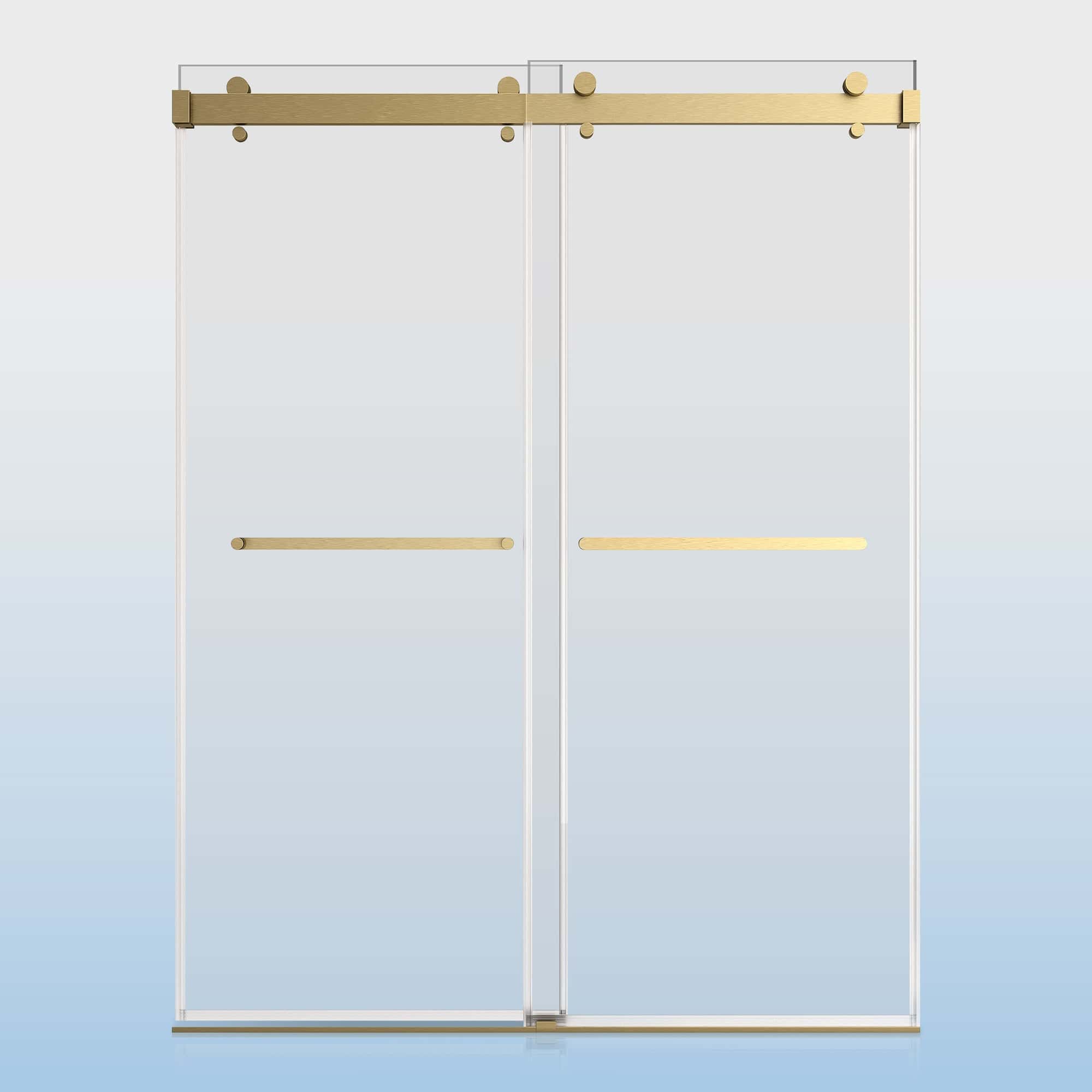 56-60"W × 76"H Double Sliding Frameless Shower Door With 3/8 inches (10mm) Clear Tempered Glass, Brushed Gold Finish
