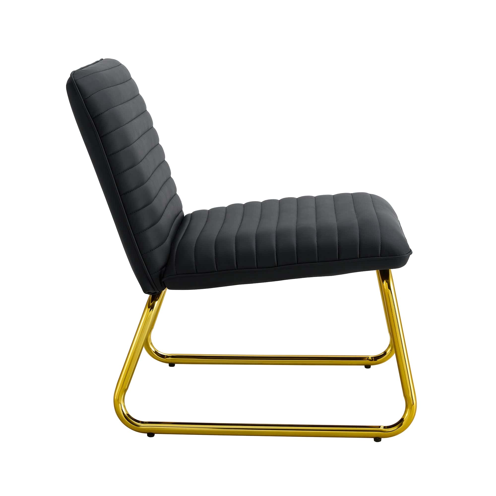 Black minimalist armless sofa chair with PU backrest and golden metal legs, suitable for offices, restaurants, kitchens, and bedrooms