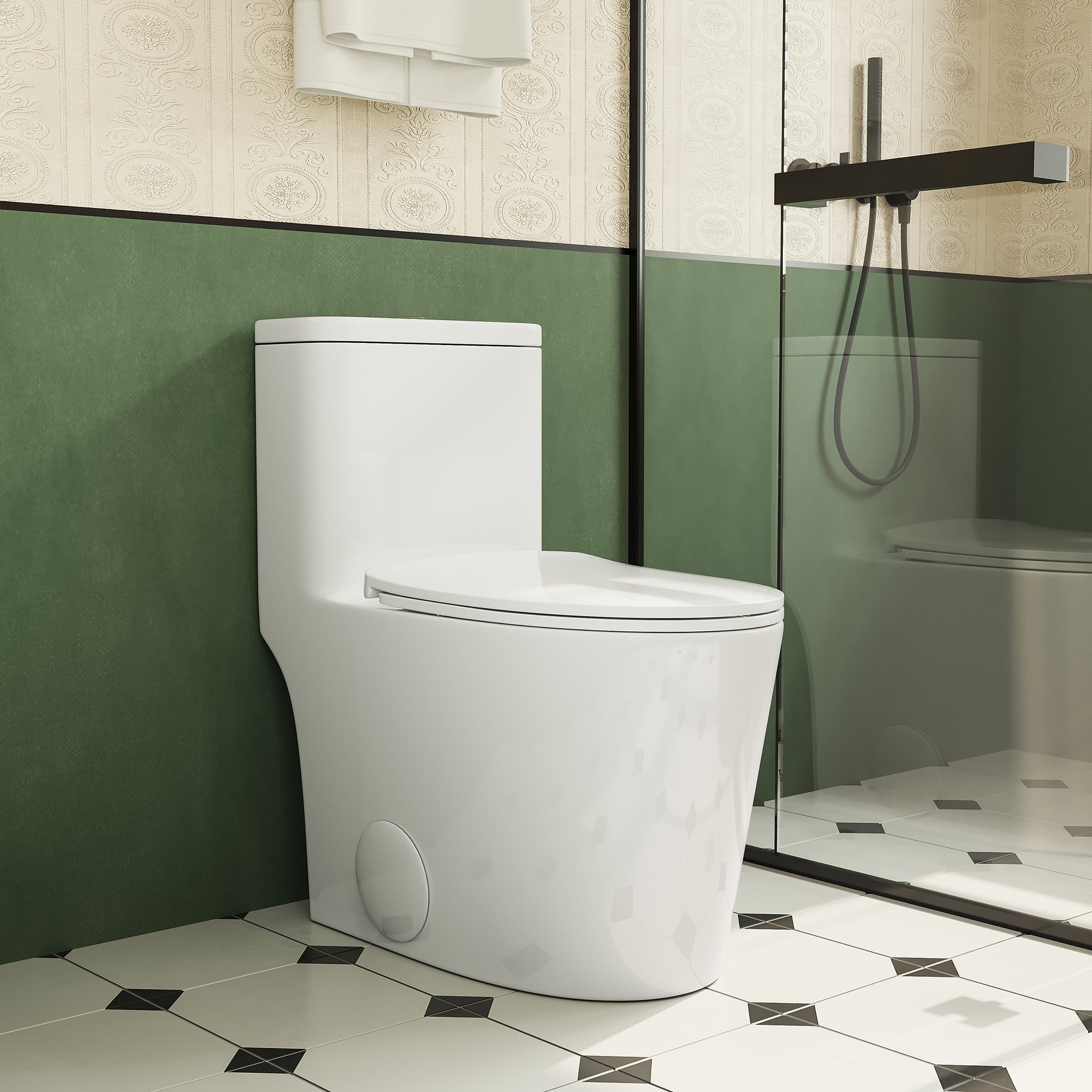 1.1/1.6 GPF Elongated Comfort Height Floor Mounted One-Piece Toilet ,  CUPC Certified, WaterSense Cetified, Ceramic, White Color, Soft Close Seat, T036WT