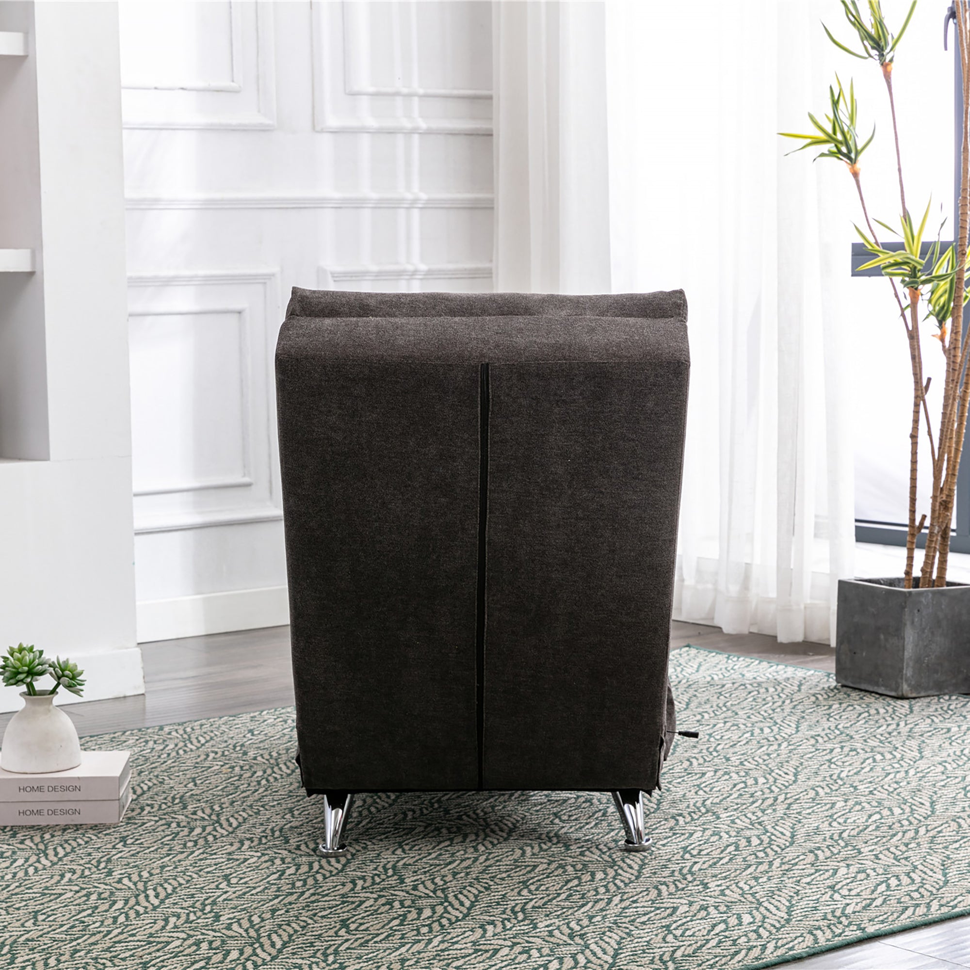 Upholstered fabric leisure chaise lounge recliner, back view