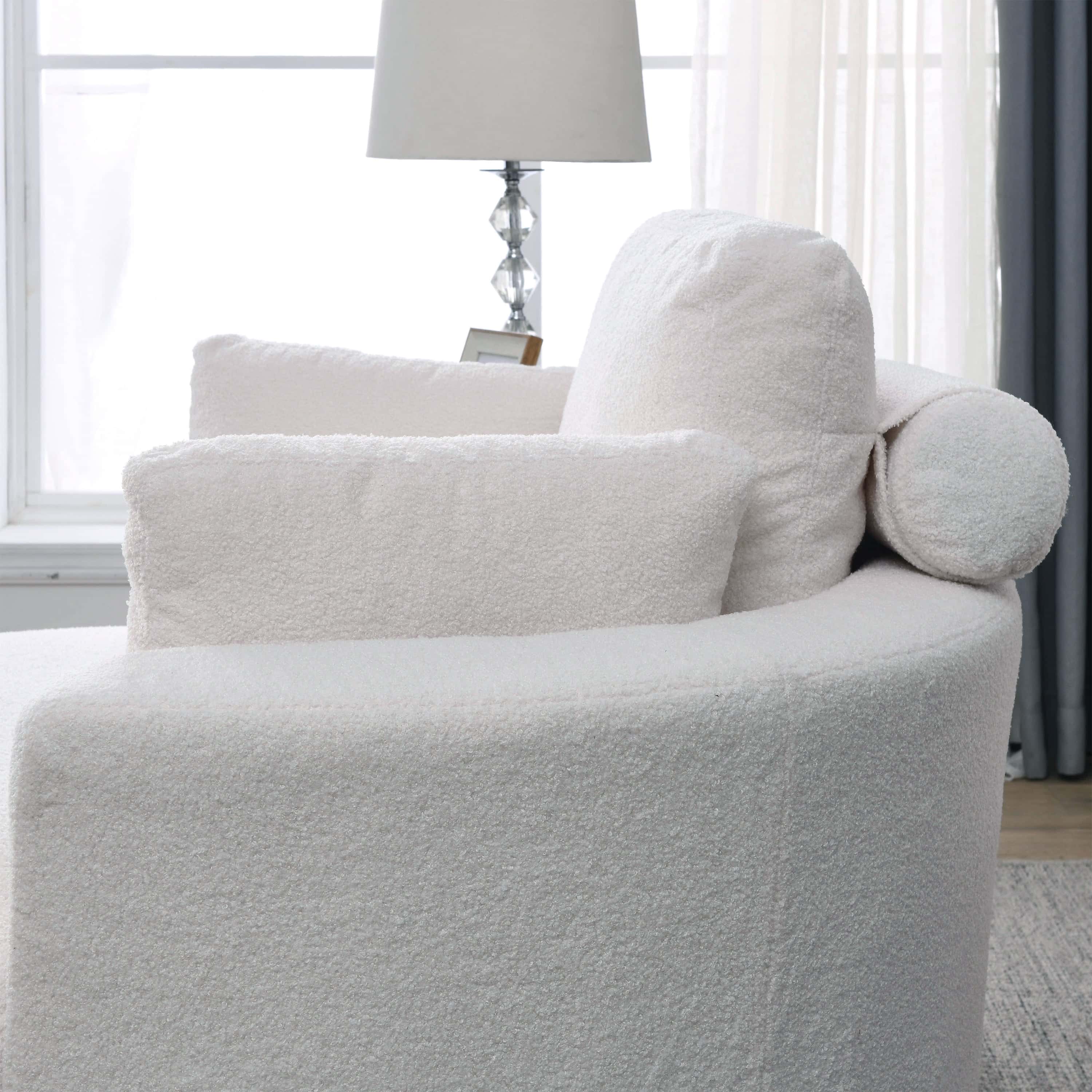 Welike Swivel Accent Barrel Modern Sofa Lounge Club Big Round Chair with Storage Ottoman Linen Fabric for Living Room Hotel with Pillows,Teddy White (Ivory)
