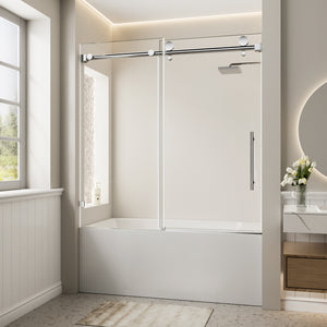 56-60 x 60 in Frameless Single Sliding Bathtub Door - 56-60 x 60 in / Chrome / 5/16 in Glass view 1