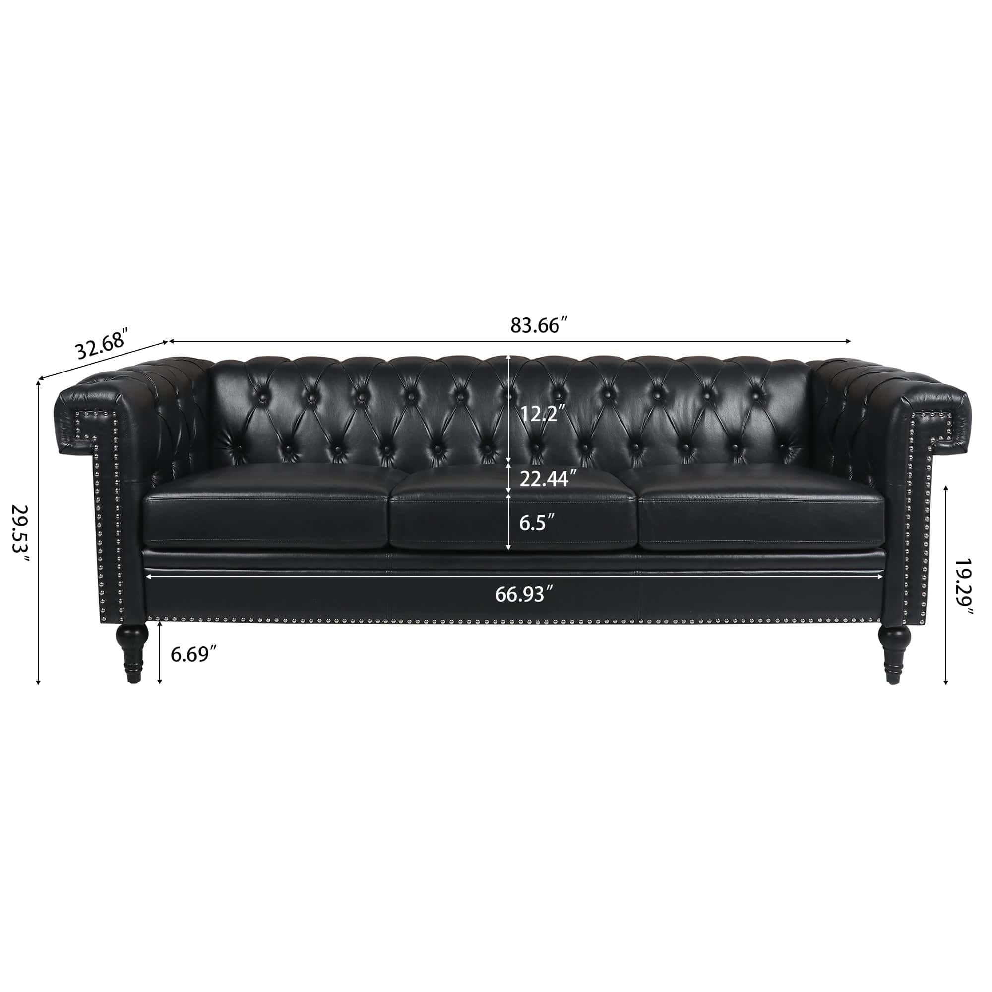 83.66 Inch Width Traditional  Square Arm removable cushion 3 seater Sofa