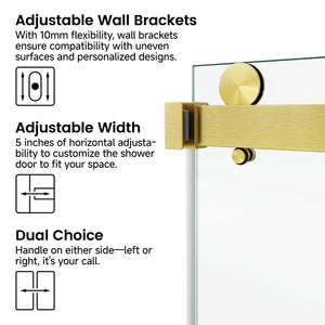 66 x 76 in Frameless Double Sliding Shower Door - 66 x 76 in / Brushed Gold view 4