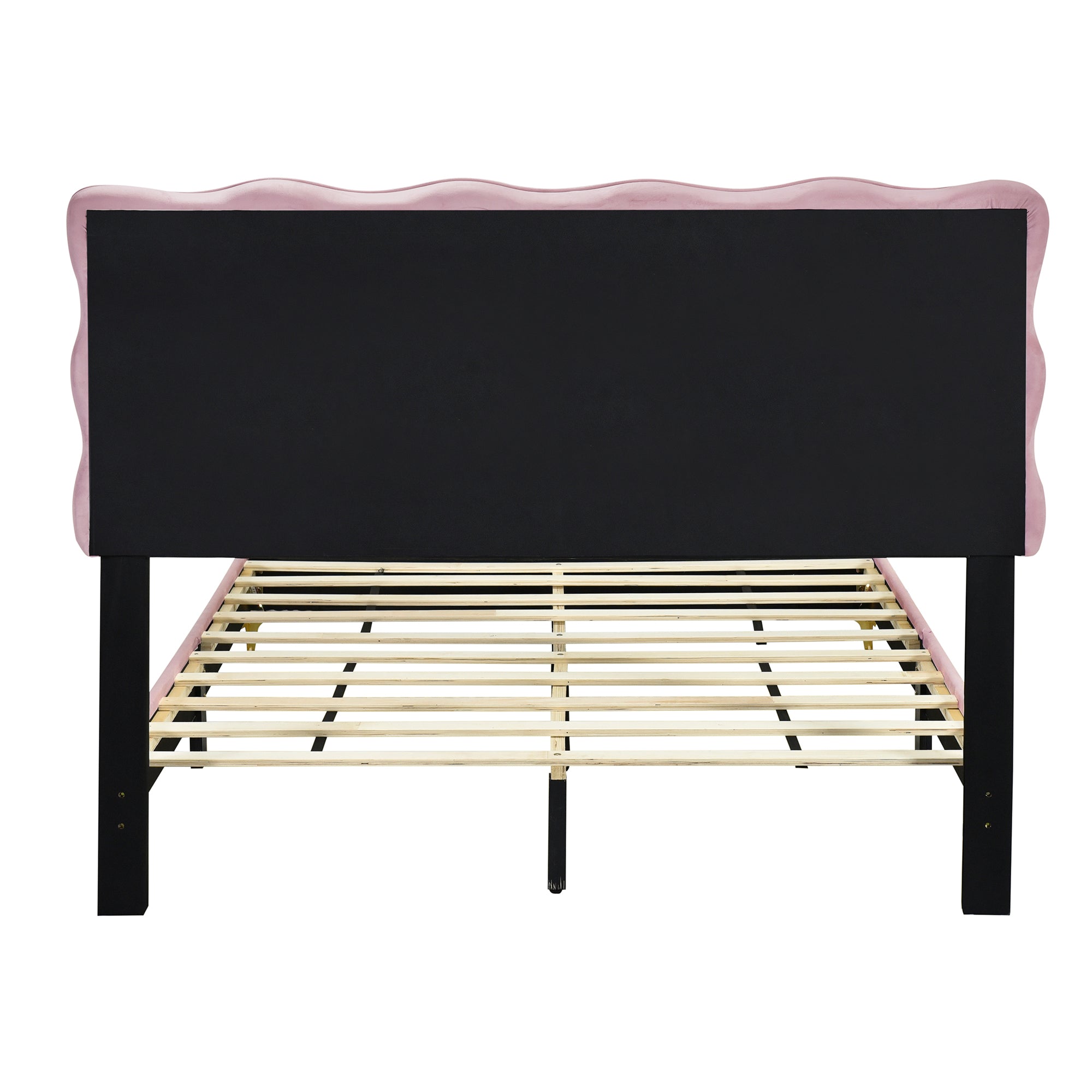 Full Size Velvet Platform Bed with LED Frame and Stylish Mental Bed Legs, Pink