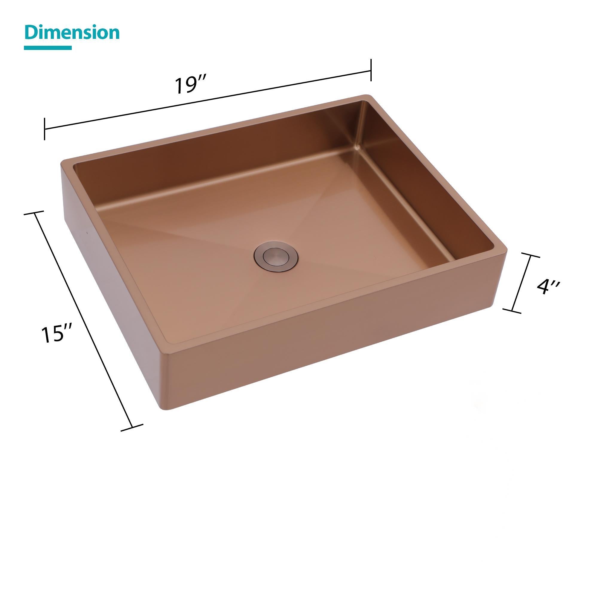 19"x15" Rose Gold Stainless Steel Bathroom Sink with Pop Up Drain