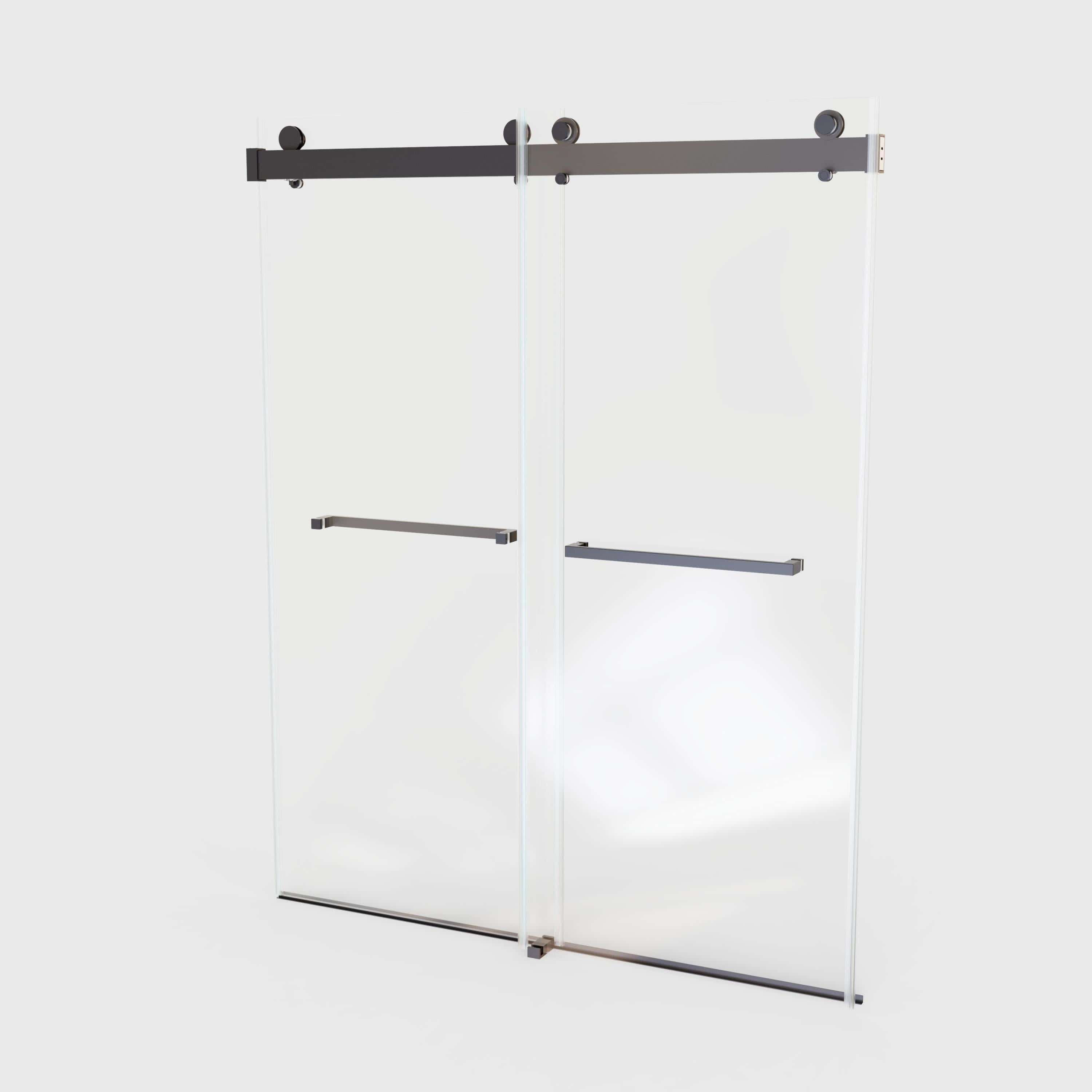 56-60" W x 76"H  Frameless Double Sliding Soft-Close Shower Door in Matte Black,3/8 inches (10mm) Thick SGCC Tempered Glass  Door