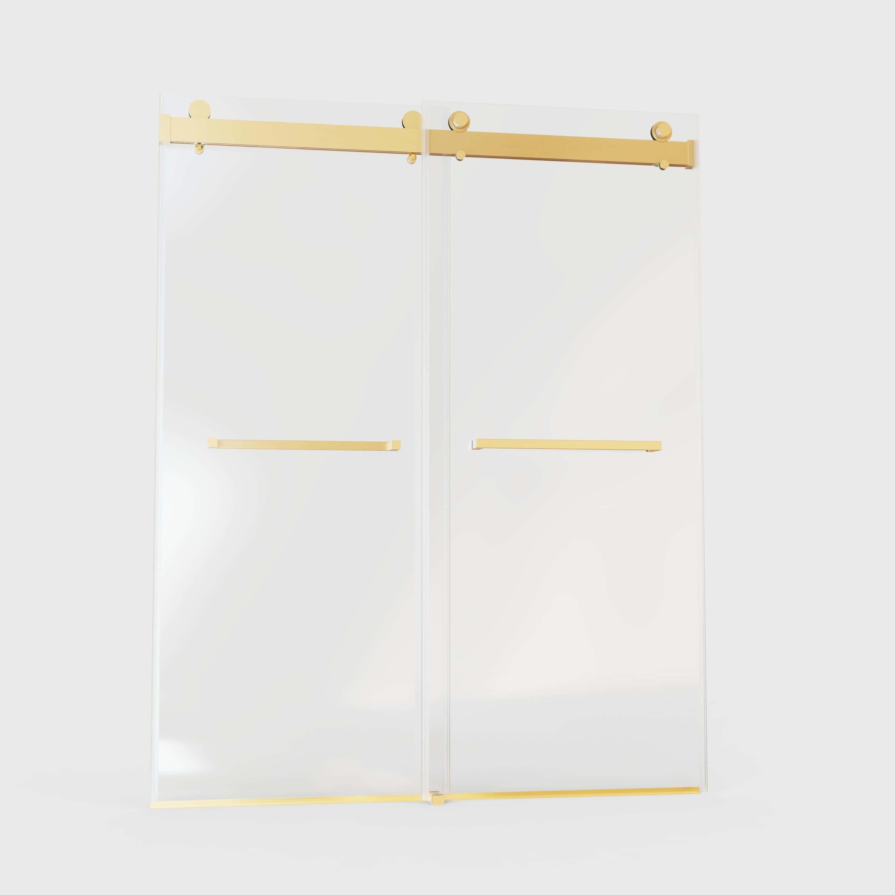 56-60" W x 76" H  Frameless Double Sliding Soft-Close Shower Door in Brushed Gold,3/8 inches (10mm) Thick SGCC Tempered Glass  Door