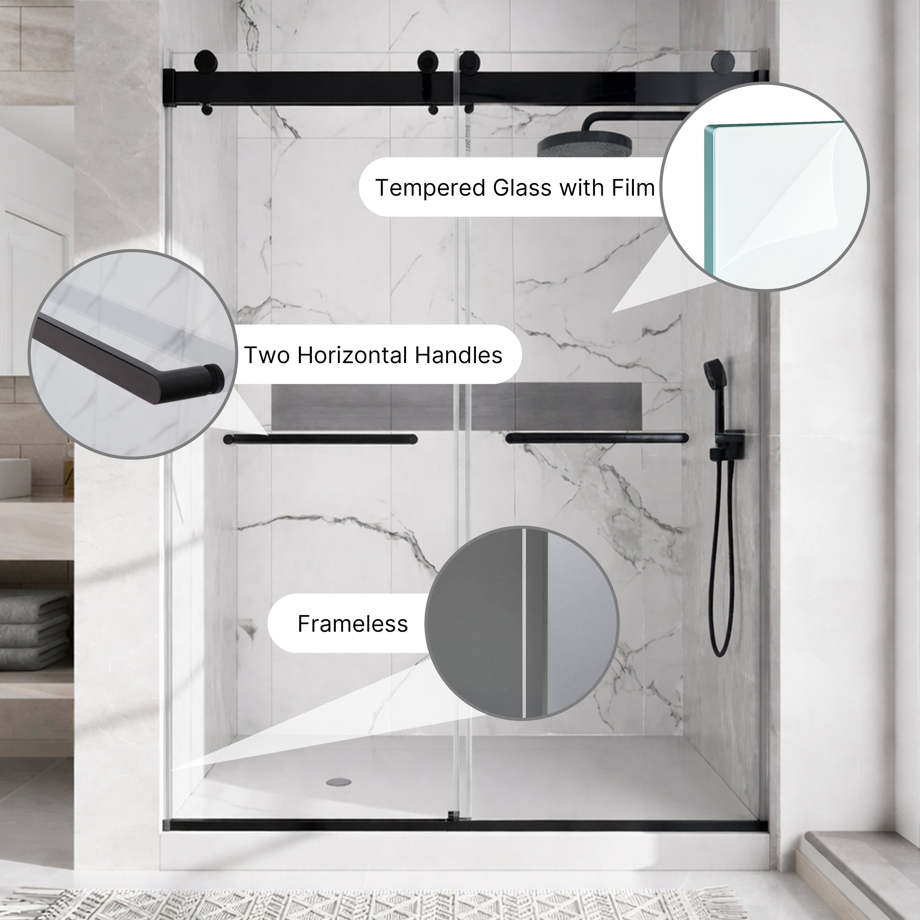48 x 75 in Double Sliding Shower Door - 48 x 75 in / Matte Black / 5/16 in Glass view 4