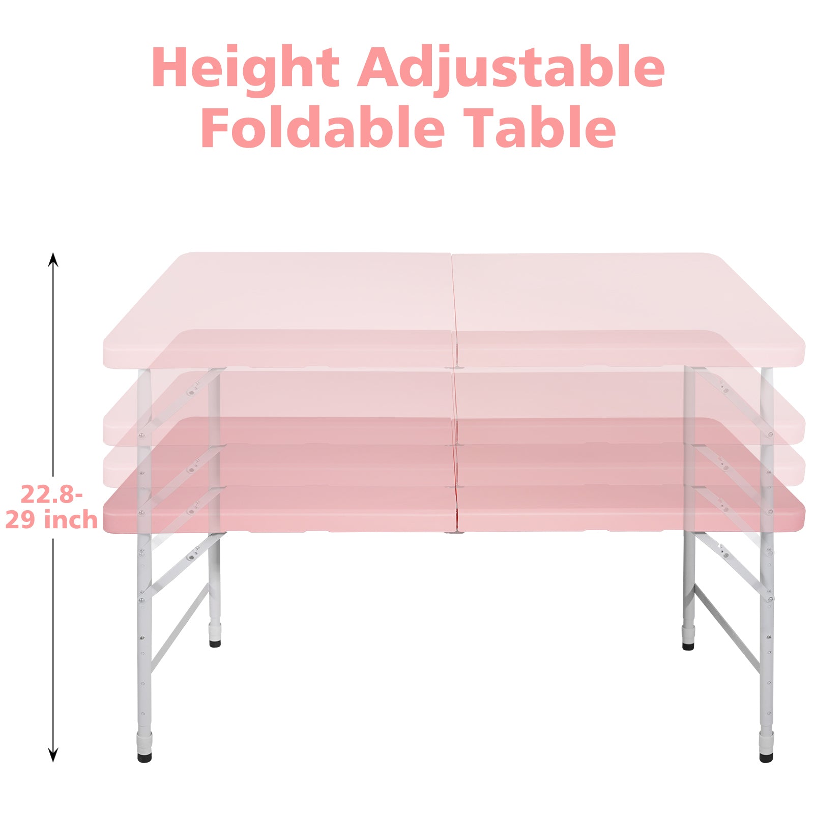 4ft Pink Portable Folding Table Indoor&Outdoor Maximum Weight 135KG Foldable Table for Camping
