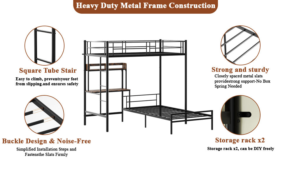 Twin over twin metal bunk bed with safety guardrail and ladder, black finish