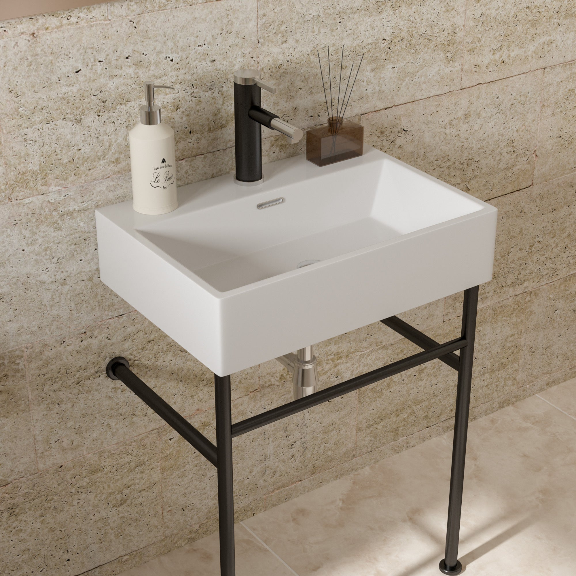 24" Bathroom Console Sink with Overflow,Ceramic Console Sink White Basin Black Legs