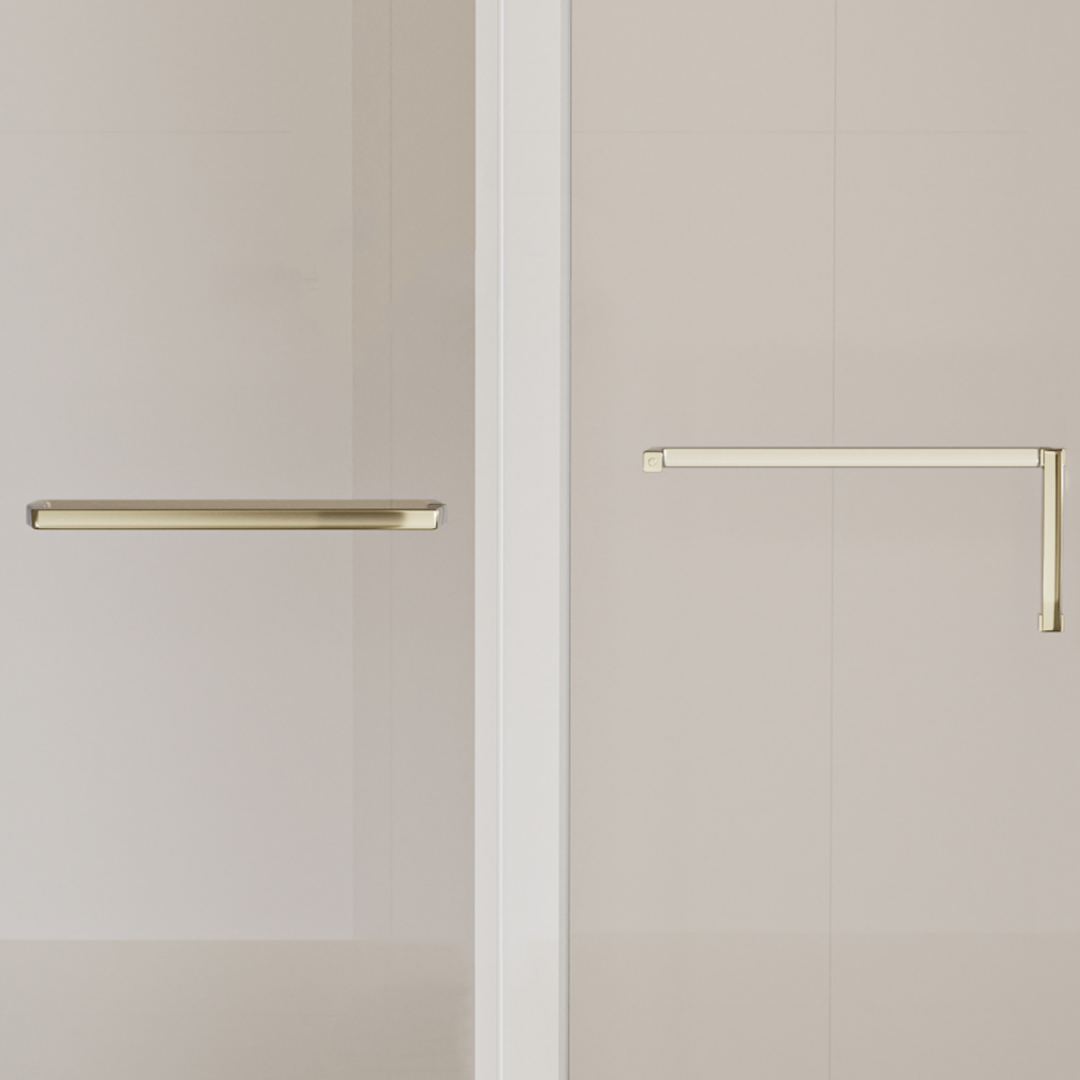 56-60 in. W x 76 in. H Frameless Shower Door, Single Sliding Shower Door, 5/16" (8mm) Clear Tempered Glass Shower Door with Explosion-Proof Film, Stainless Steel Hardware, Gold 24D210-60G-COMBO